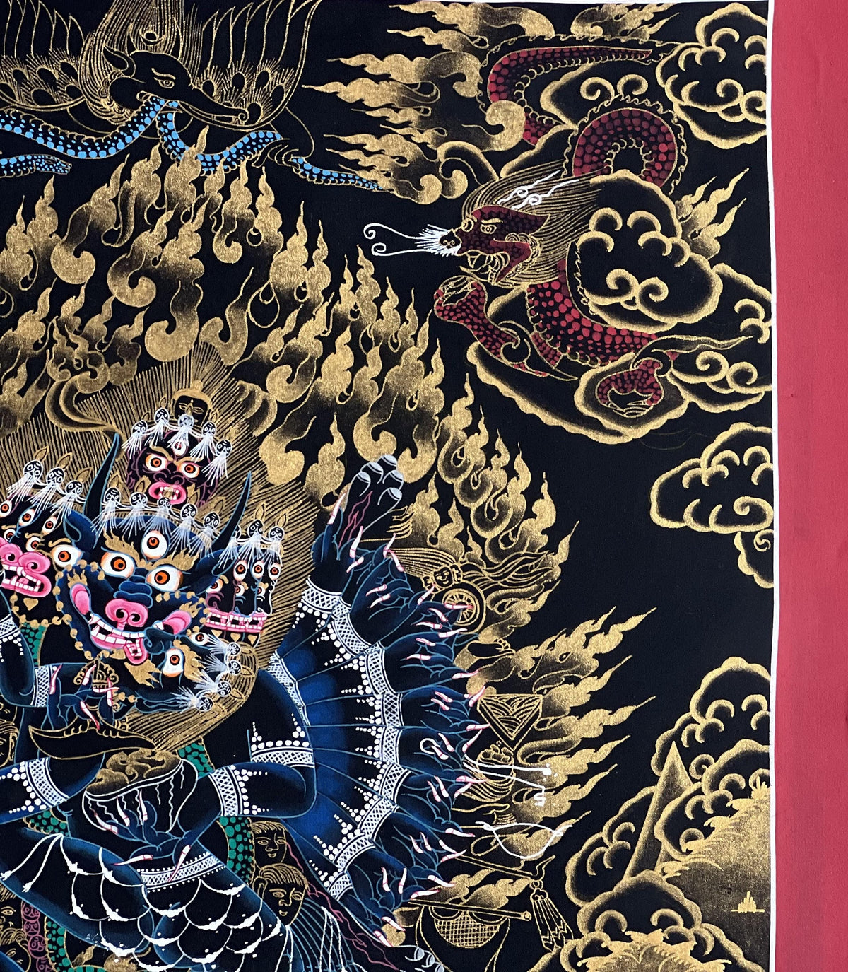 Hand-Painted Yamantaka Thangka | Tibetan Buddhist Protector Art | Silk Brocade