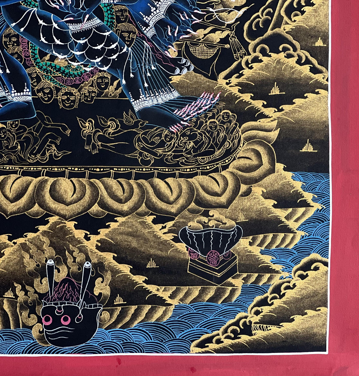 Hand-Painted Yamantaka Thangka | Tibetan Buddhist Protector Art | Silk Brocade