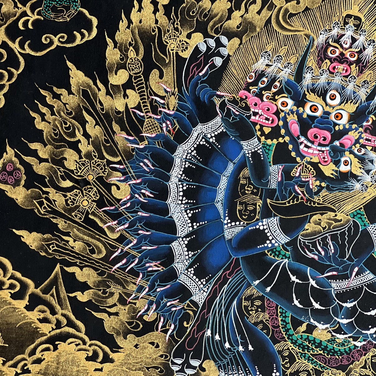 Hand-Painted Yamantaka Thangka | Tibetan Buddhist Protector Art | Silk Brocade