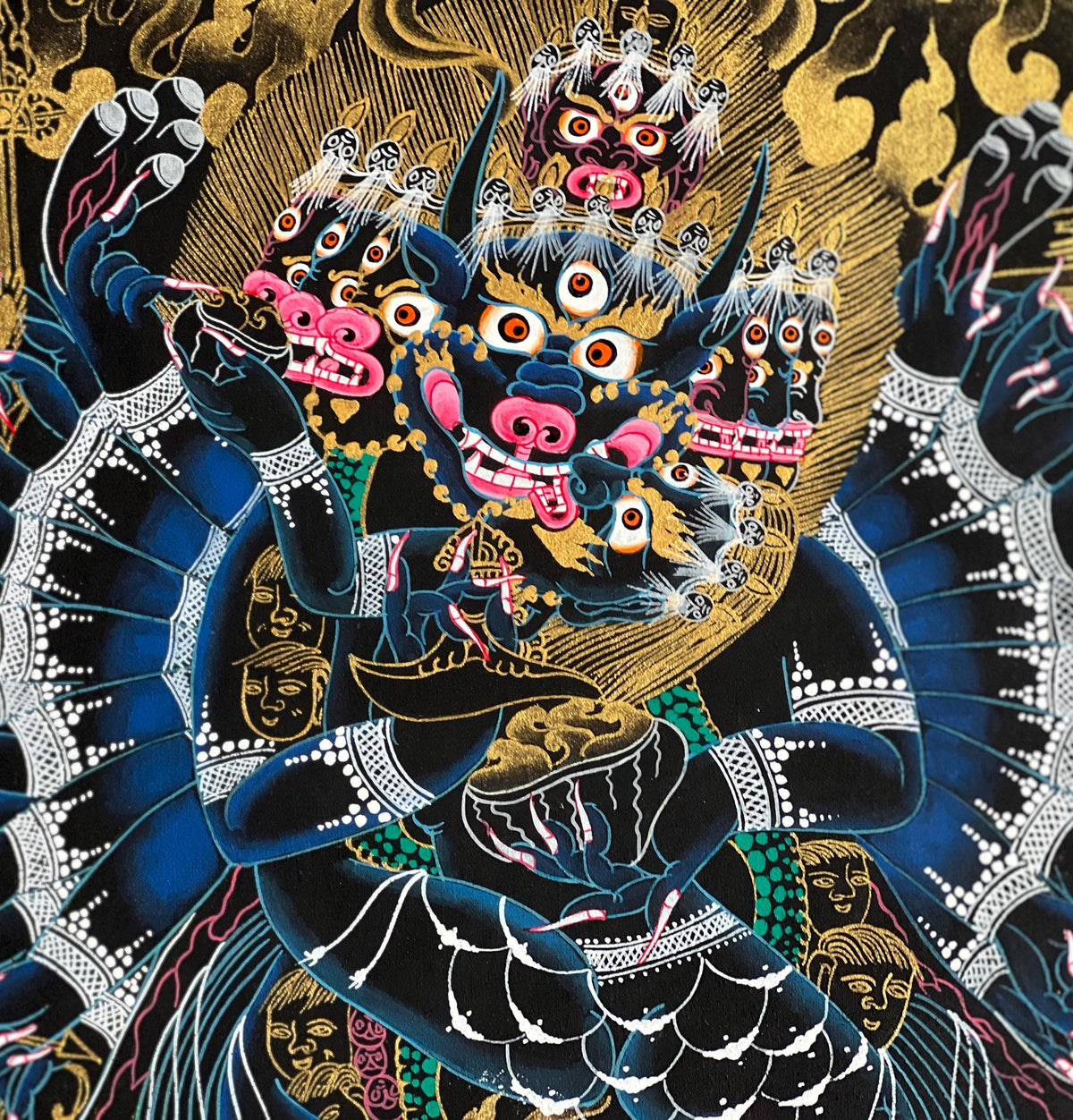 Hand-Painted Yamantaka Thangka | Tibetan Buddhist Protector Art | Silk Brocade