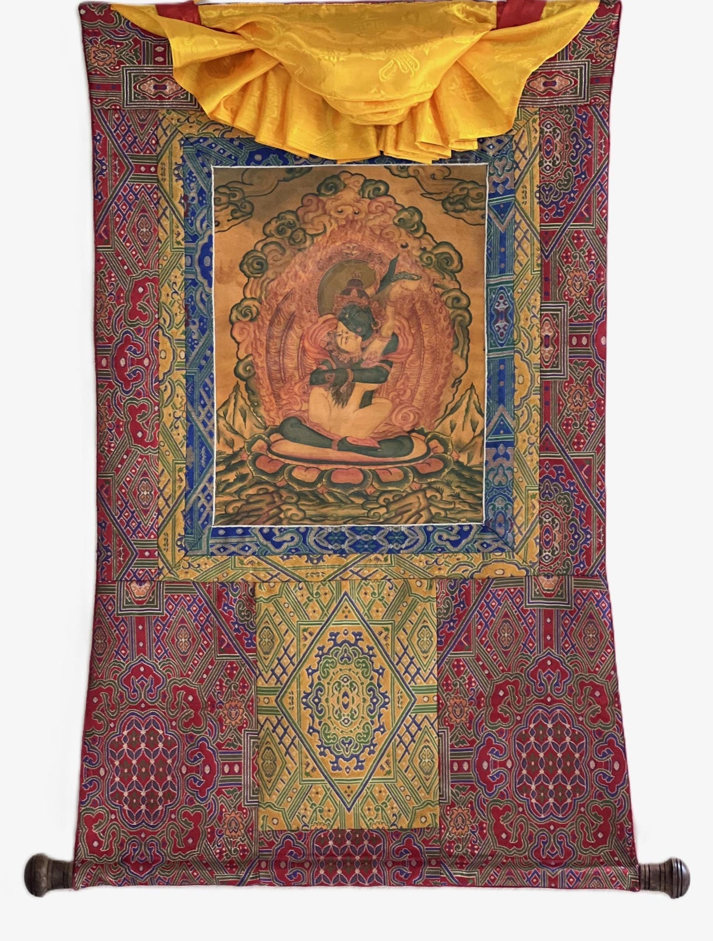 Vajradhara Yab Yum Thangka | Tibetan Silk Brocade Masterpiece