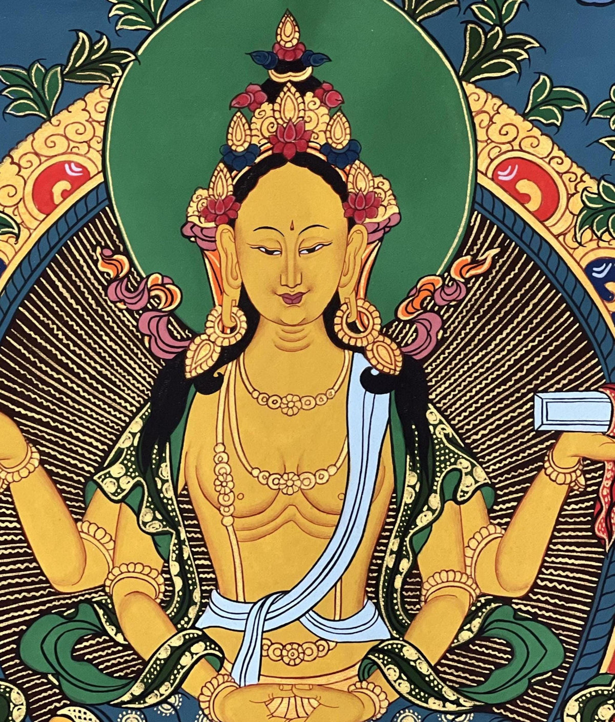 Hand-Painted Prajnaparamita Thangka Painting: Original Tibetan Art with  Silk Brocade