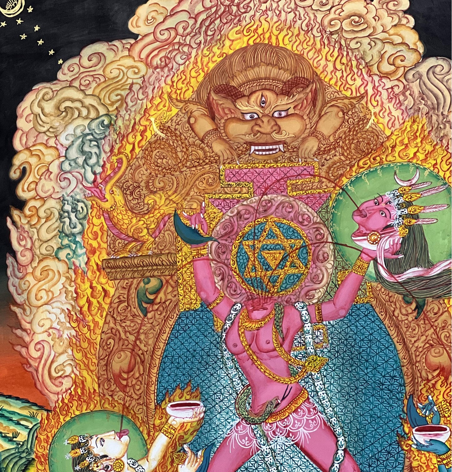 Hand-Painted Chhinnamasta Thangka | Large Newari Paubha Art | Hindu Buddhist Goddess Painting | Spiritual Art