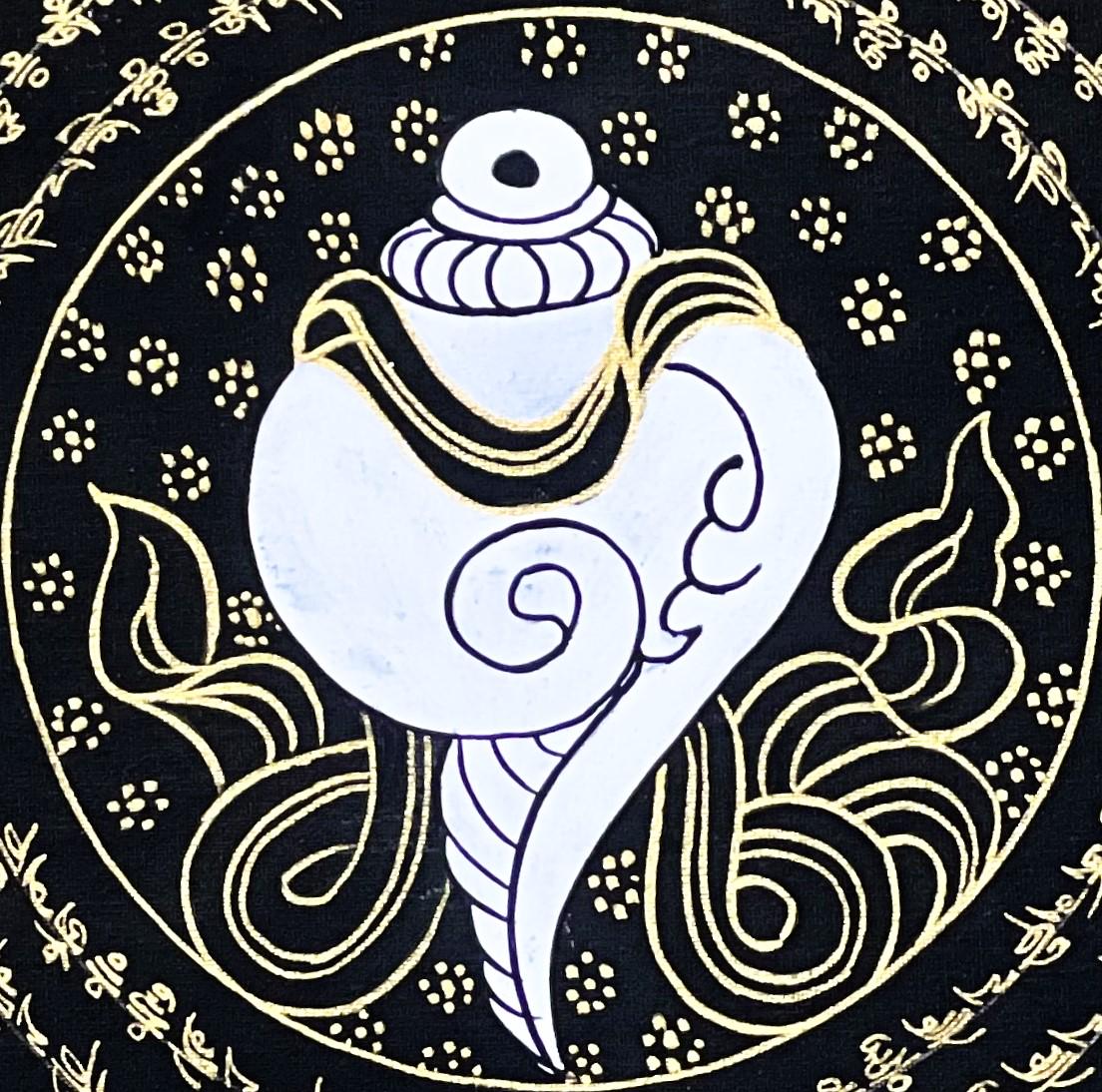 Hand-Painted Conch Shell Mandala Thangka  Tibetan Buddhist Art