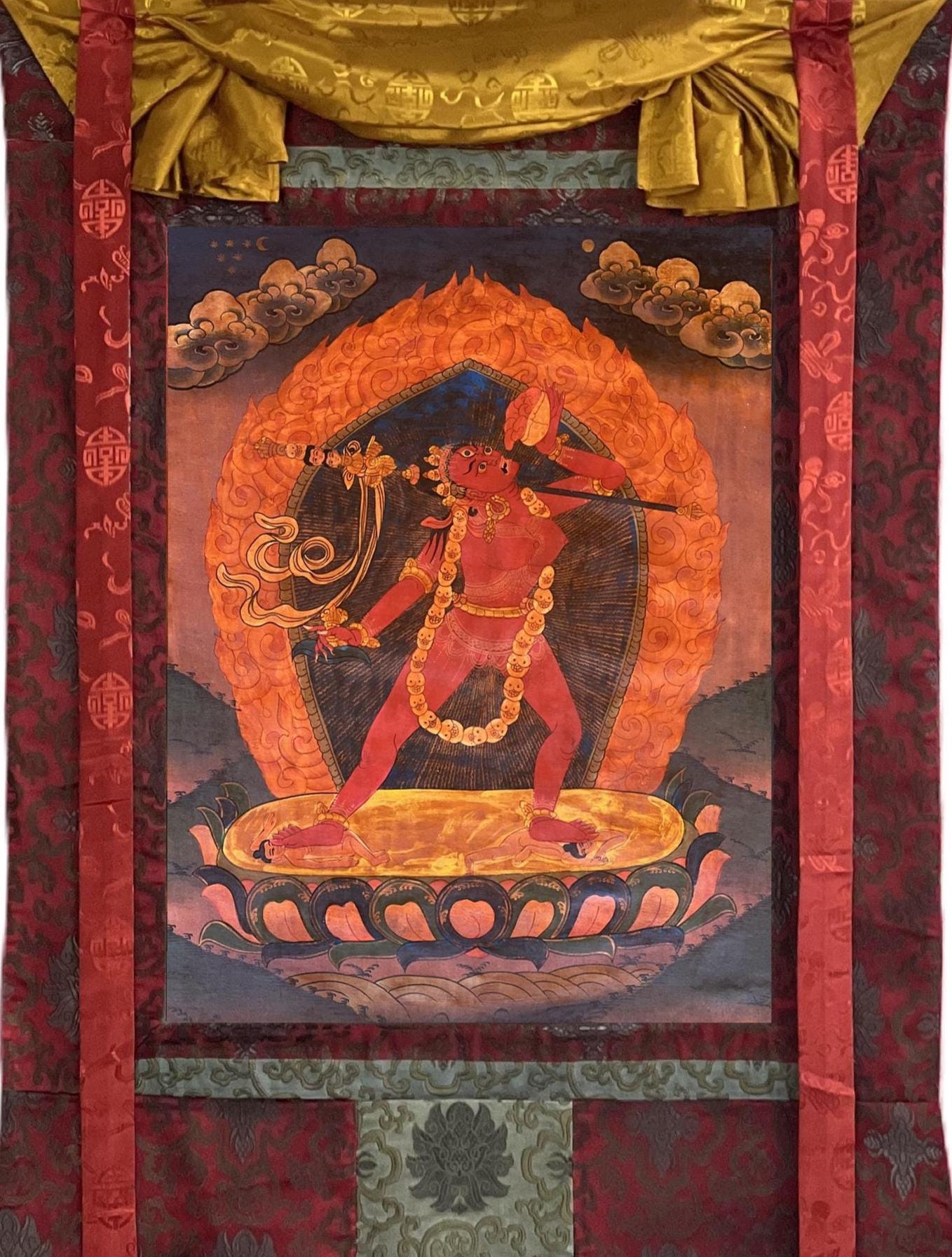 Vajrayogini Thangka | Hand-Painted Tibetan Buddhist Art with Silk Brocade
