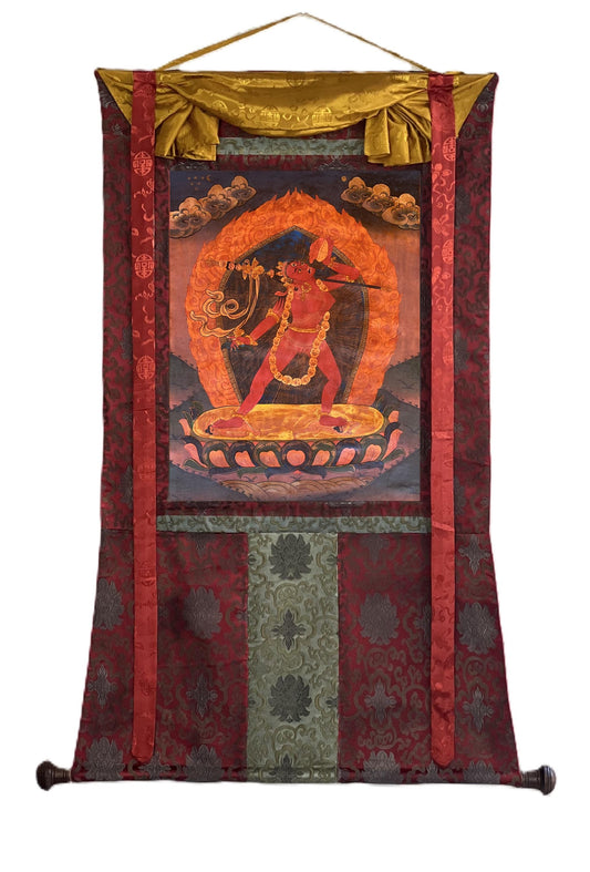 Vajrayogini Thangka | Hand-Painted Tibetan Buddhist Art with Silk Brocade