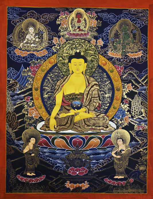 Original Hand-Painted Shakyamuni Thangka Masterpiece | Fine Gold Dust Detailing | Buddhist Art from Nepal