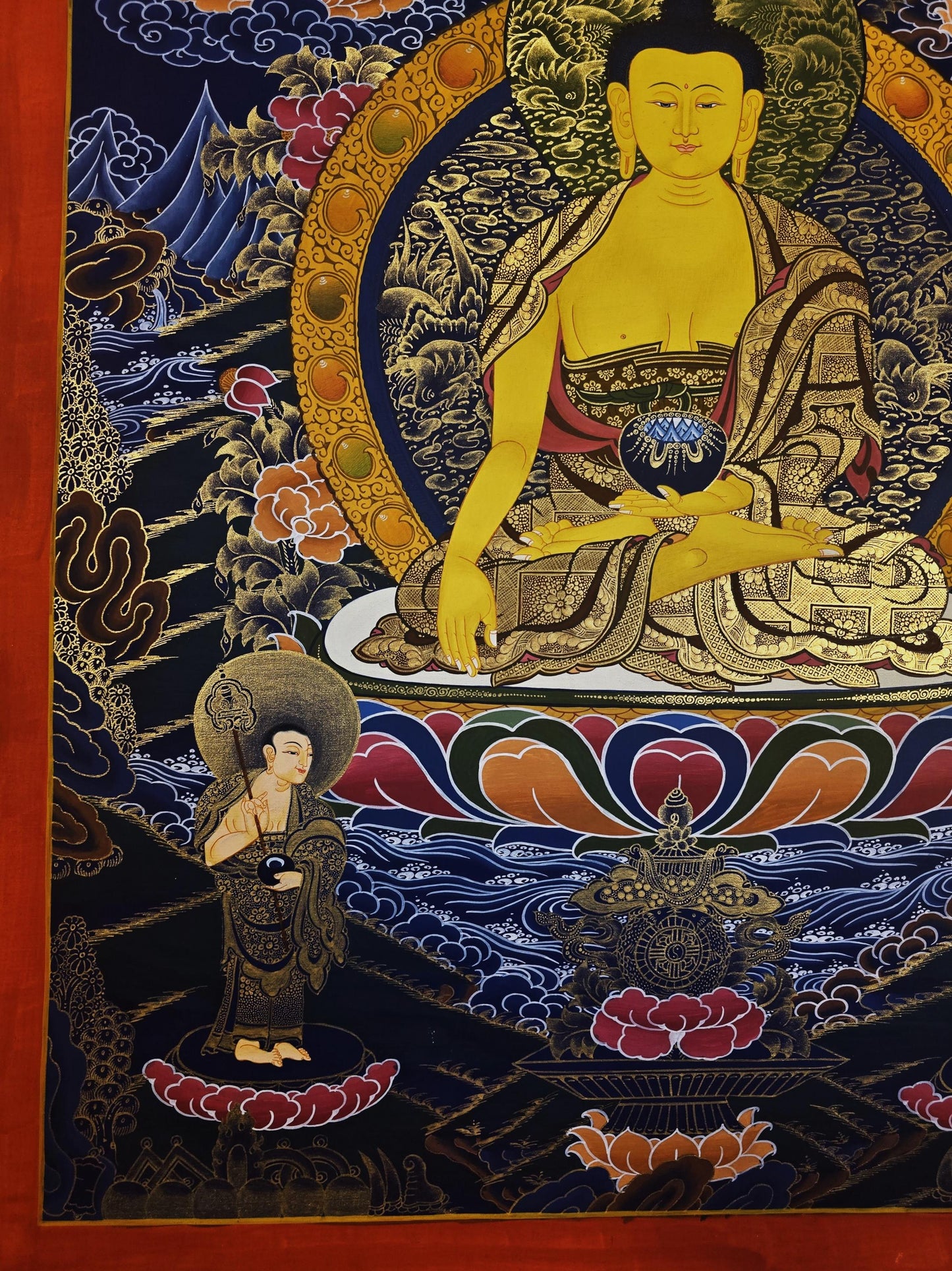 Original Hand-Painted Shakyamuni Thangka Masterpiece | Fine Gold Dust Detailing | Buddhist Art from Nepal
