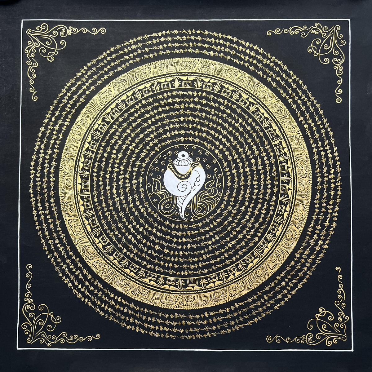 Hand-Painted Conch Shell Mandala Thangka  Tibetan Buddhist Art