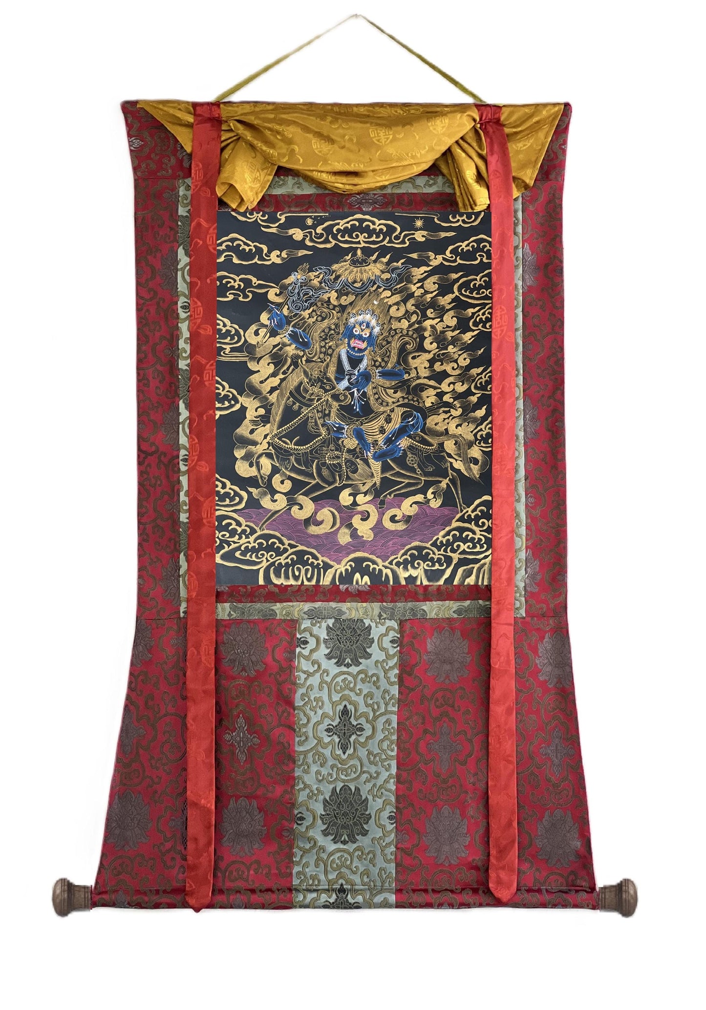 Hand-Painted Palden Lhamo Thangka – Tibetan Buddhist Art with Silk Brocade