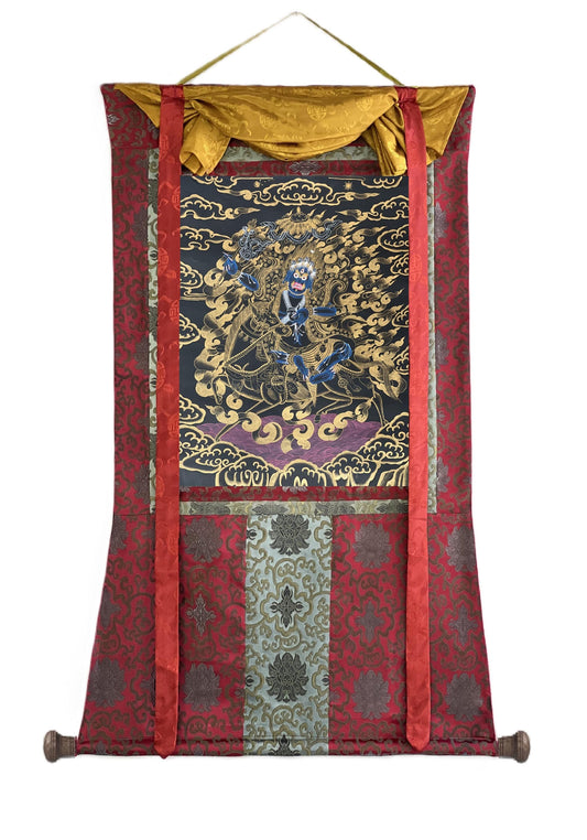 Hand-Painted Palden Lhamo Thangka – Tibetan Buddhist Art with Silk Brocade