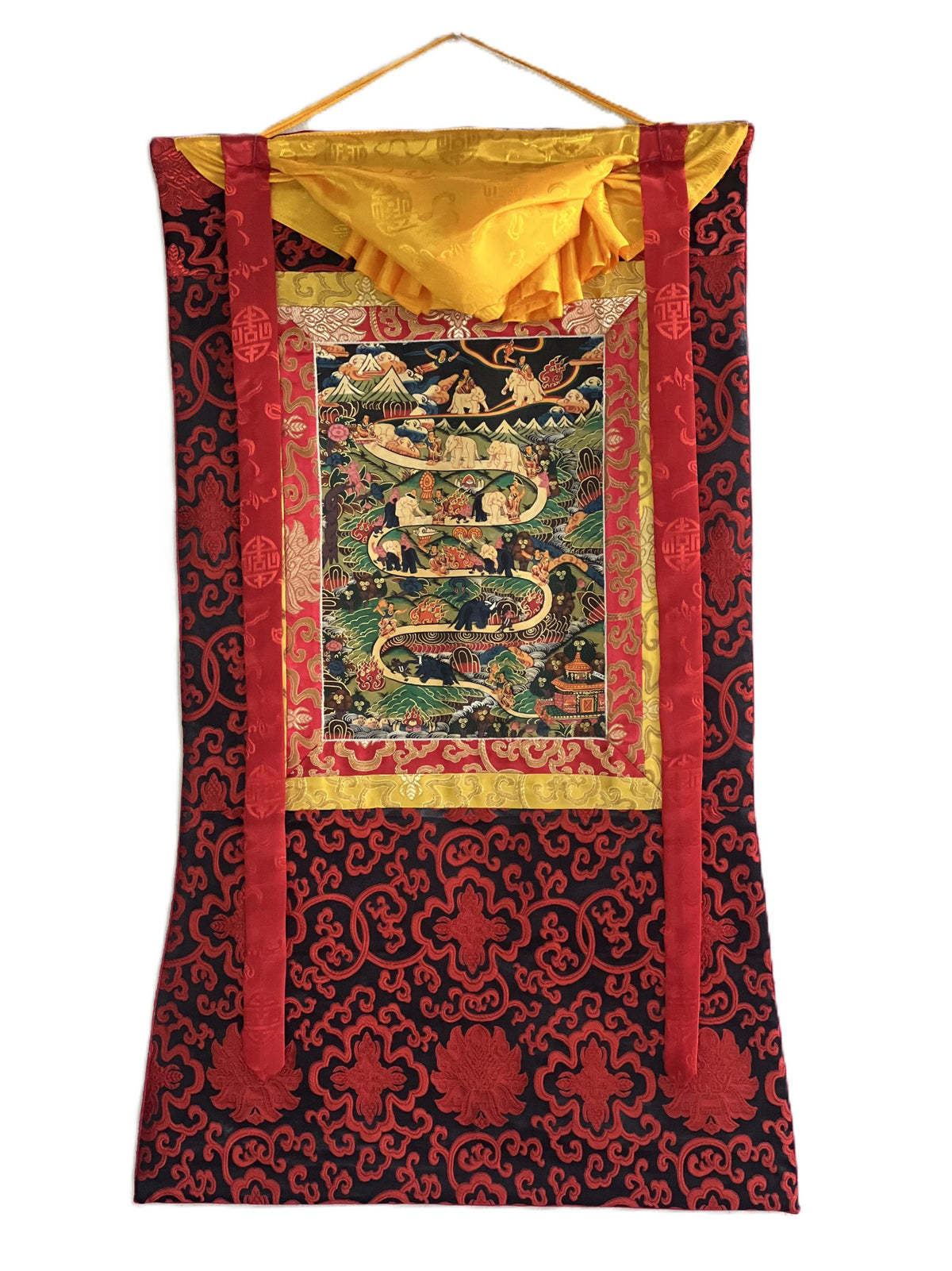 Tibetan Thangka Painting: Samatha Meditation - Way to Nirvana Art with Silk Brocade