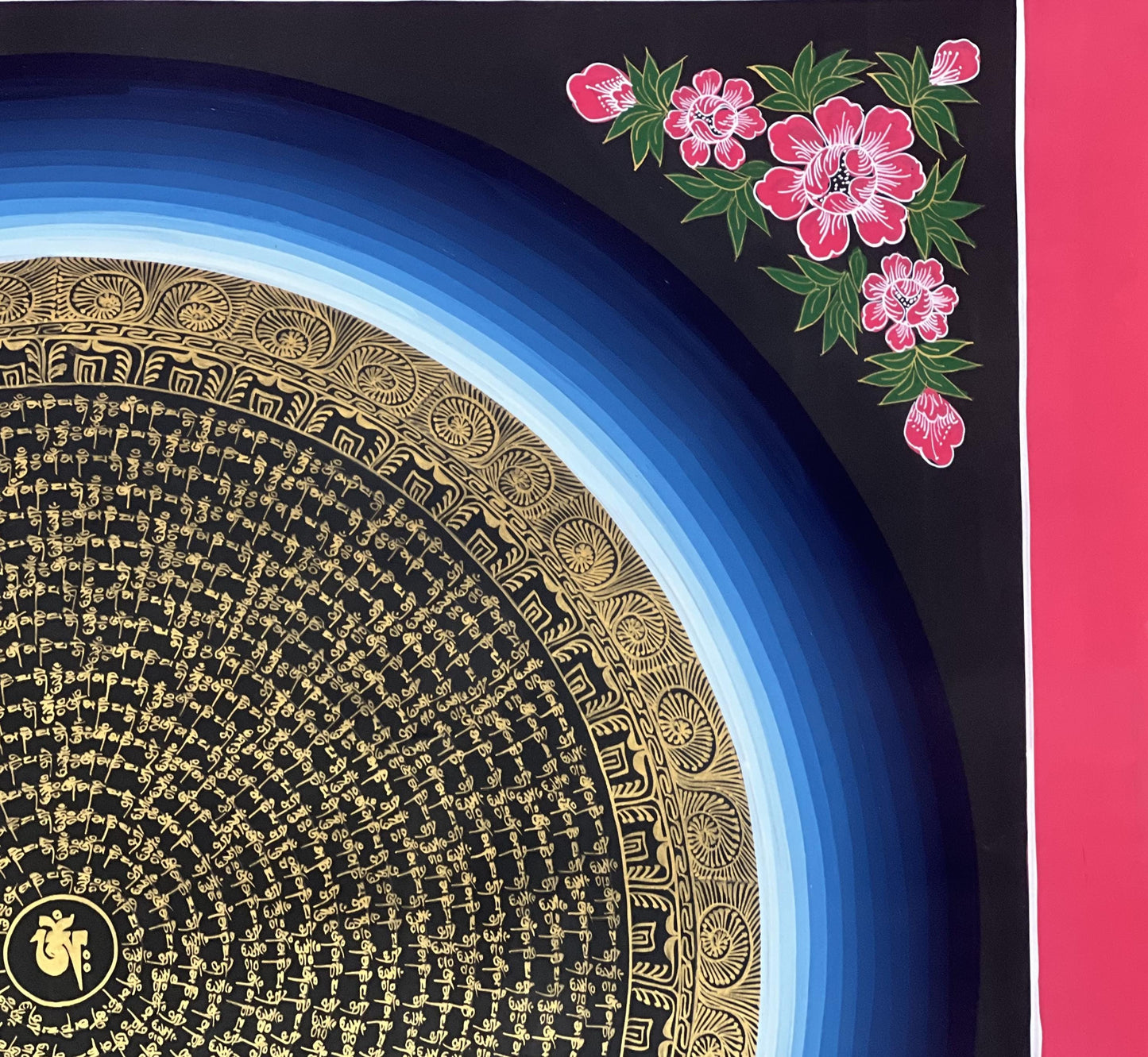 Hand-Painted Om Mantra Mandala Thangka | Tibetan Meditation Art