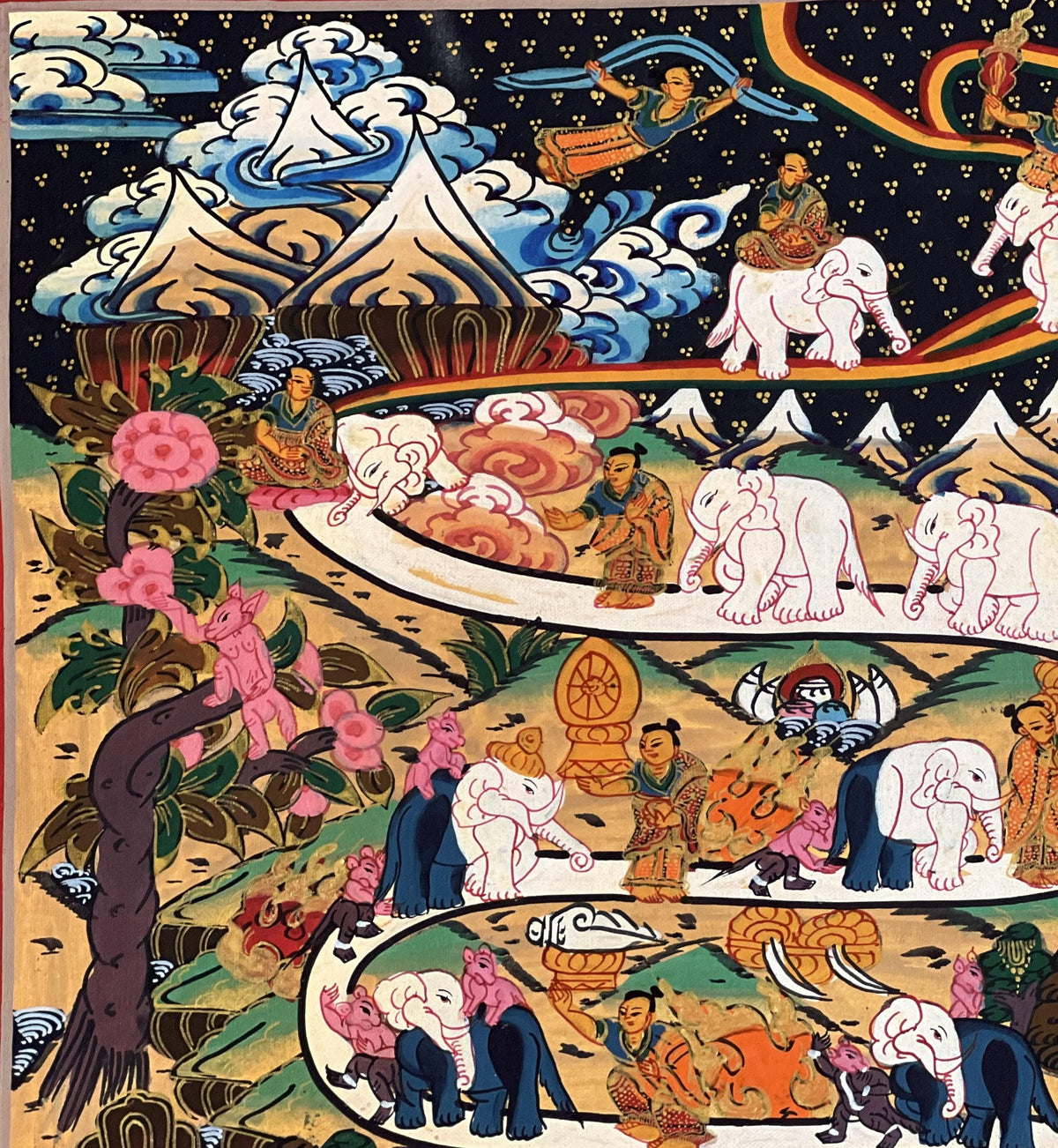 Hand-Painted Samatha Meditation Thangka  Nine Stage Elephant Path