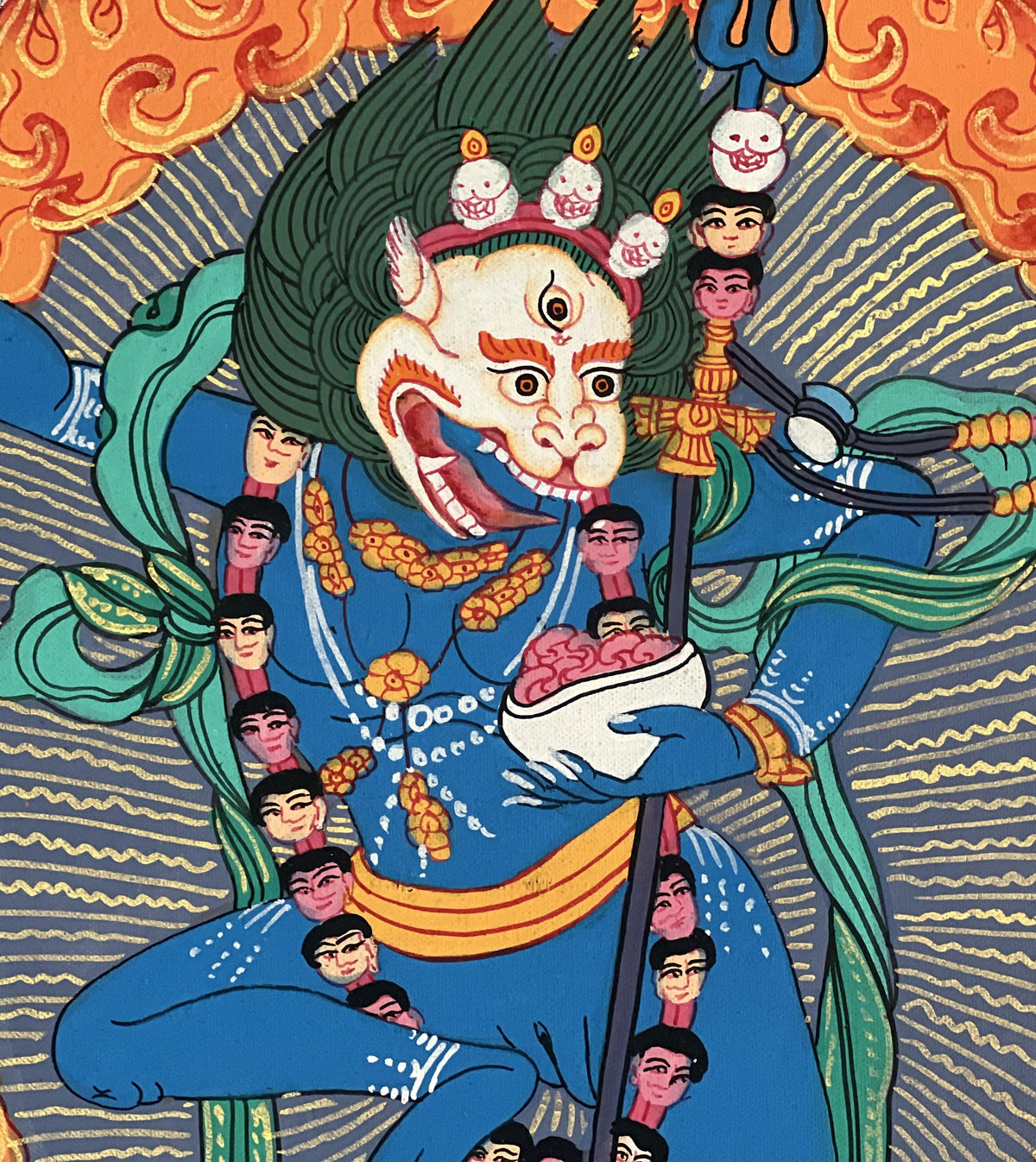 Simhamukhi Thangka Painting: Lion Face Dakini, Tibetan Buddhist Art with Silk Brocade