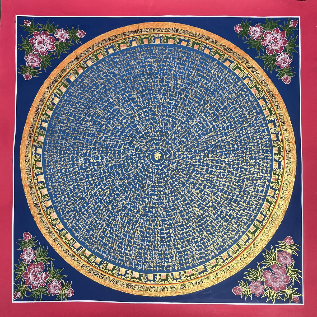 Hand-Painted Om Mani Padme Hum Mandala Thangka: Tibetan Buddhist Art