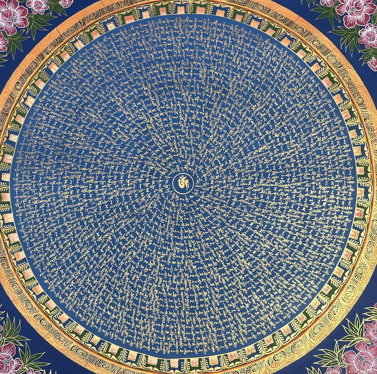 Hand-Painted Om Mani Padme Hum Mandala Thangka: Tibetan Buddhist Art