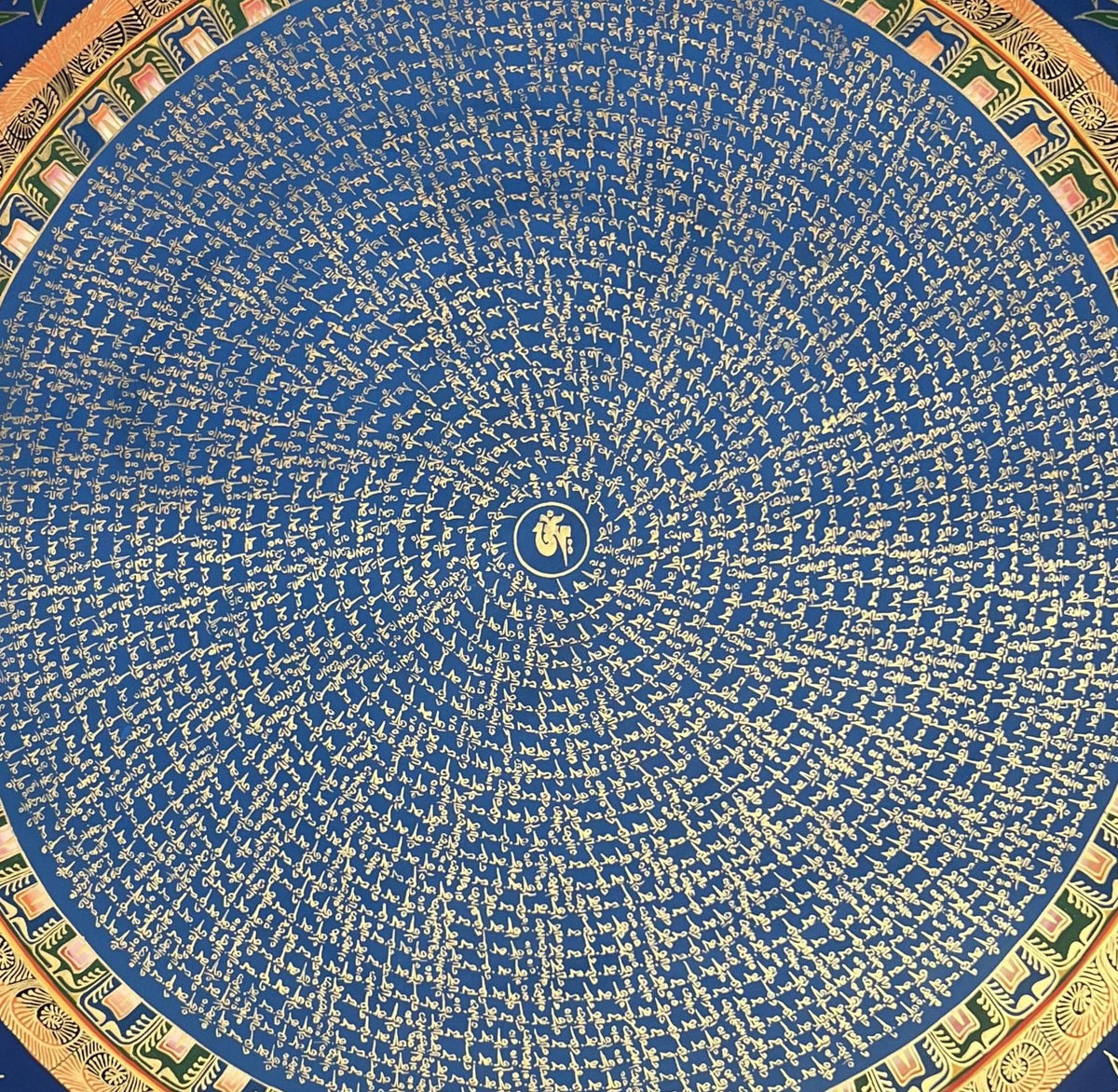 Hand-Painted Om Mani Padme Hum Mandala Thangka: Tibetan Buddhist Art