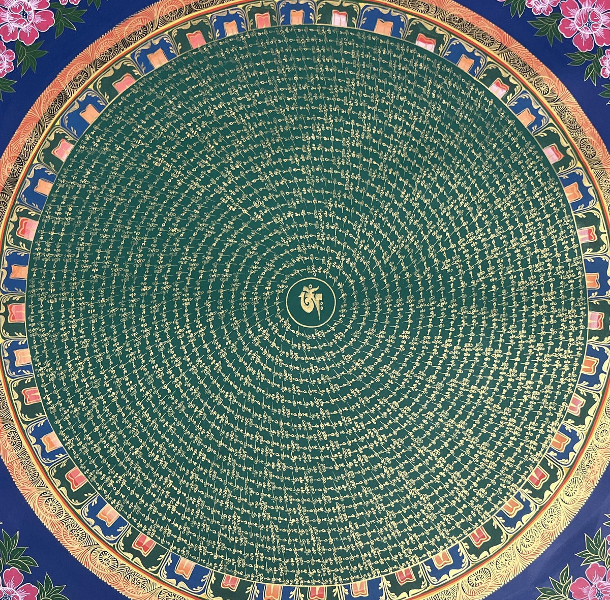 Hand-Painted Om Mani Padme Hum Mandala Thangka: Tibetan Buddhist Art