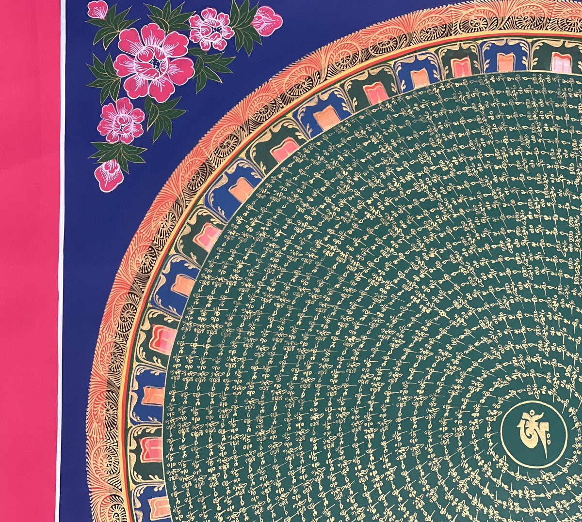 Hand-Painted Om Mani Padme Hum Mandala Thangka: Tibetan Buddhist Art