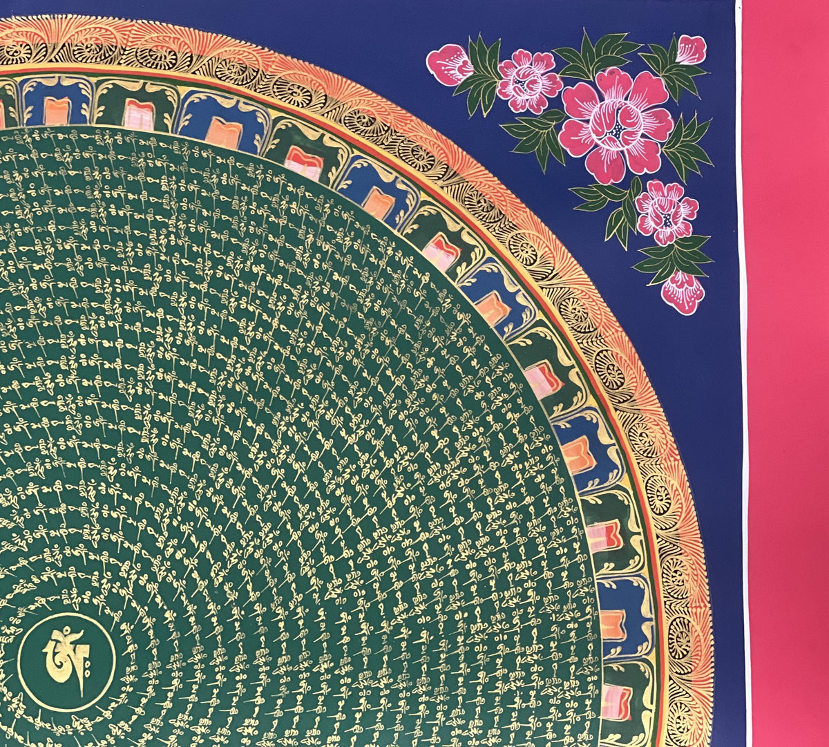 Hand-Painted Om Mani Padme Hum Mandala Thangka: Tibetan Buddhist Art