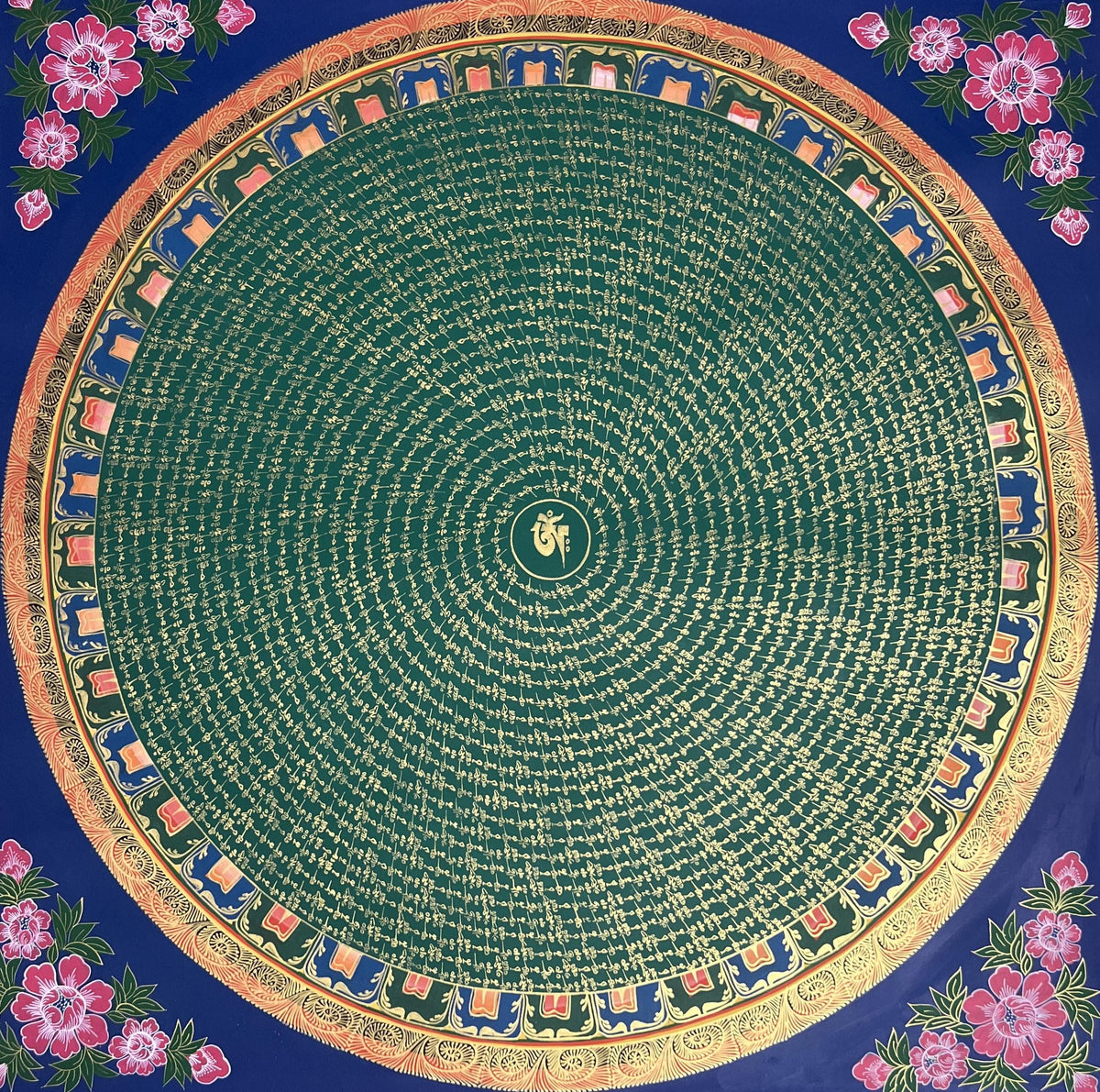 Hand-Painted Om Mani Padme Hum Mandala Thangka: Tibetan Buddhist Art