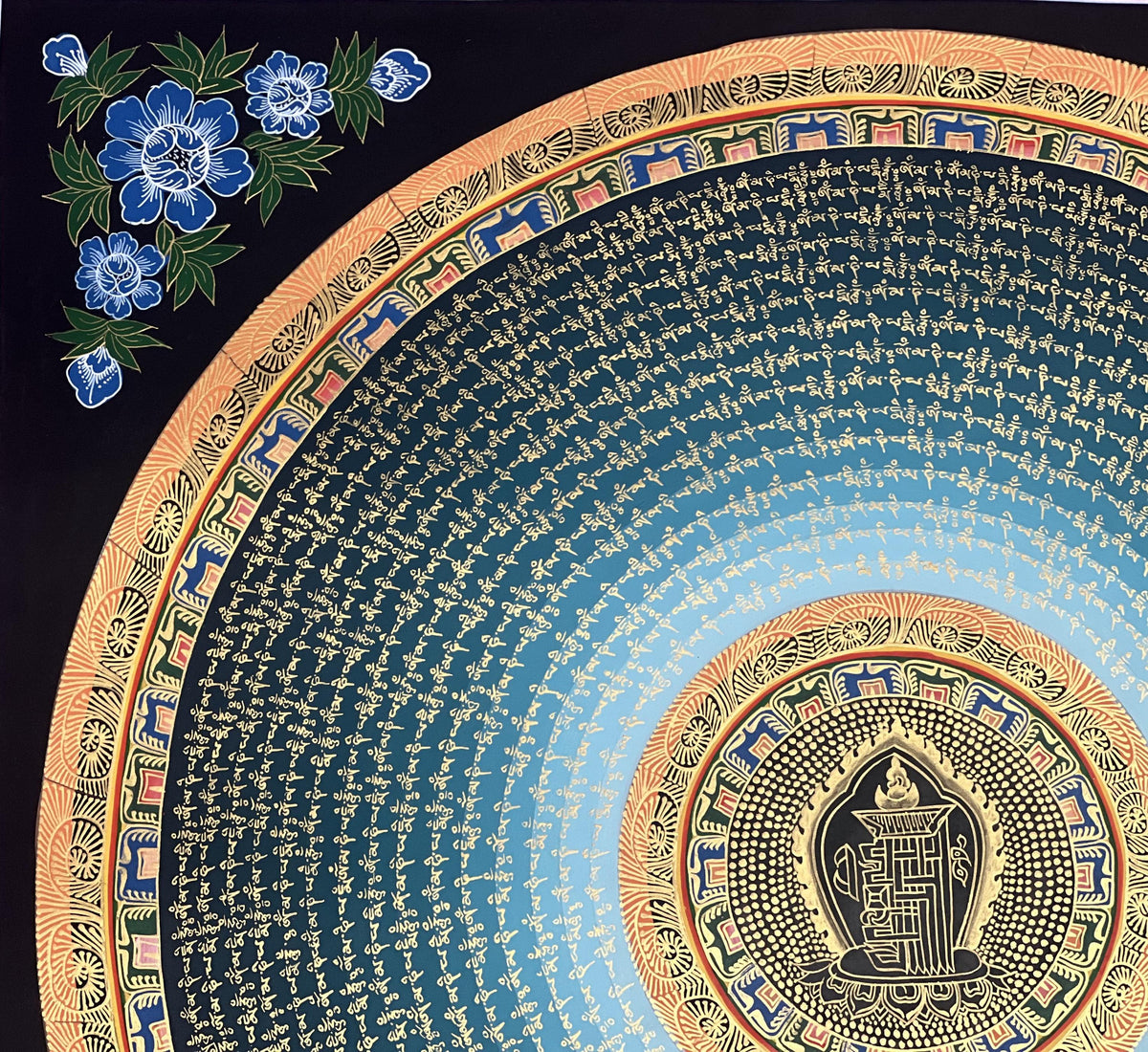 Kalachakra Seed Mantra Tibetan Thangka Painting: Hand-Painted Buddhist Art