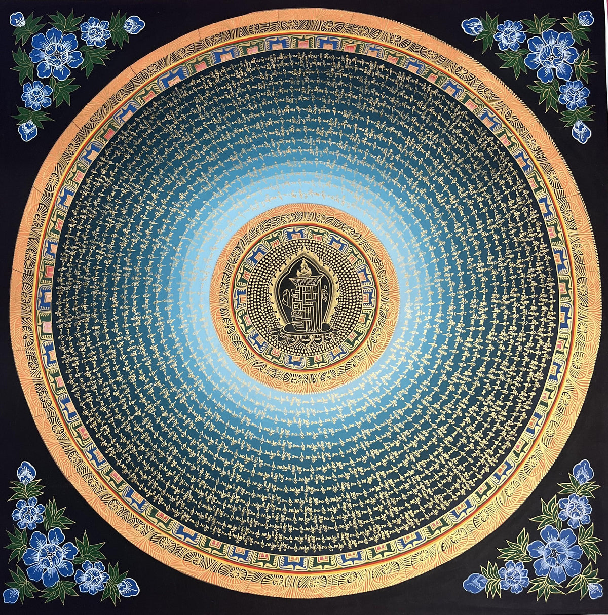 Kalachakra Seed Mantra Tibetan Thangka Painting: Hand-Painted Buddhist Art