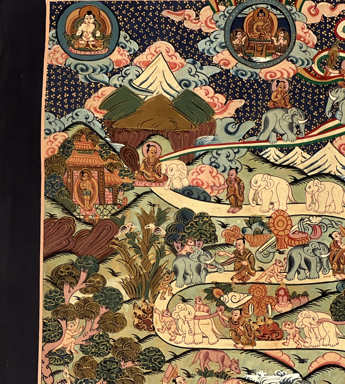Hand-Painted Samatha Meditation Thangka  Nine Stage Elephant Path