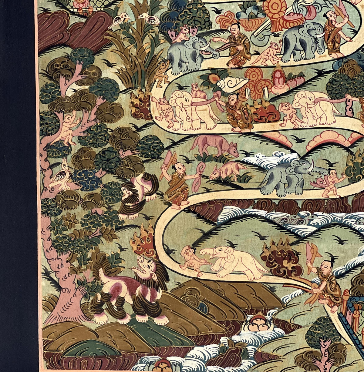 Hand-Painted Samatha Meditation Thangka  Nine Stage Elephant Path