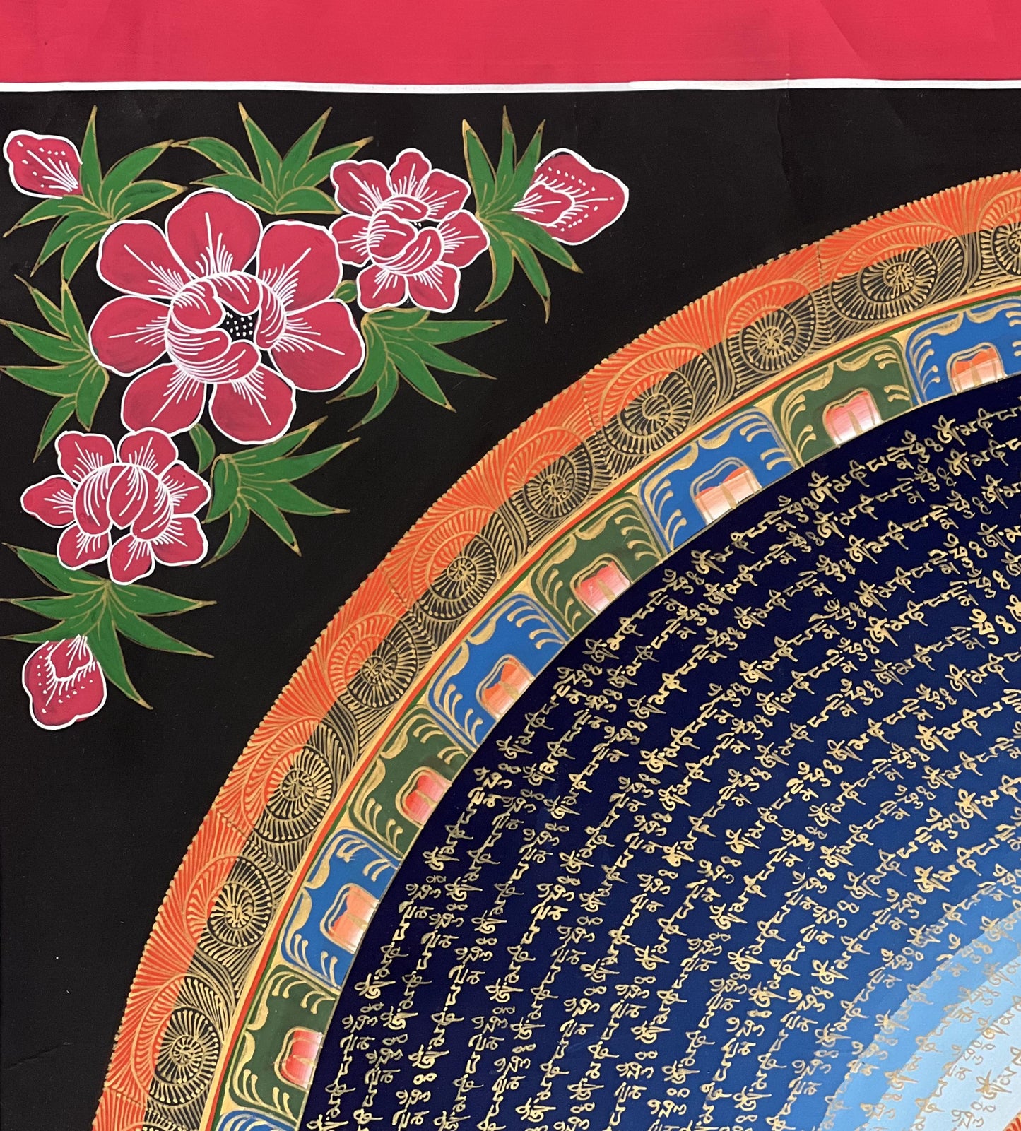 Large Amitayus Mantra Mandala Thangka | Hand-Painted Tibetan Longevity Buddha Art