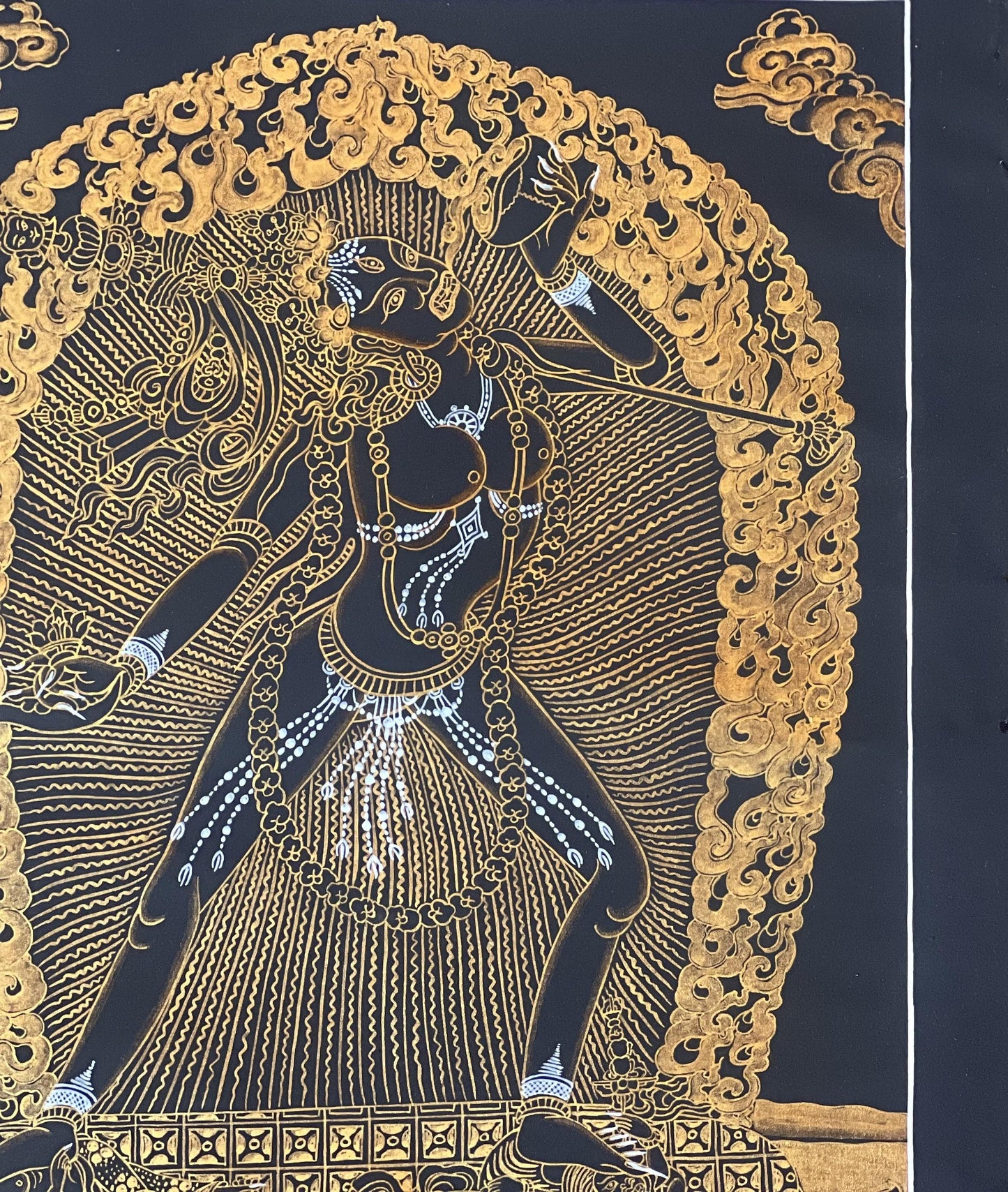 Original Hand-Painted Vajrayogini Thangka – Black and Gold Tibetan Dakini Goddess, Tantric Buddhist  Meditation Painting