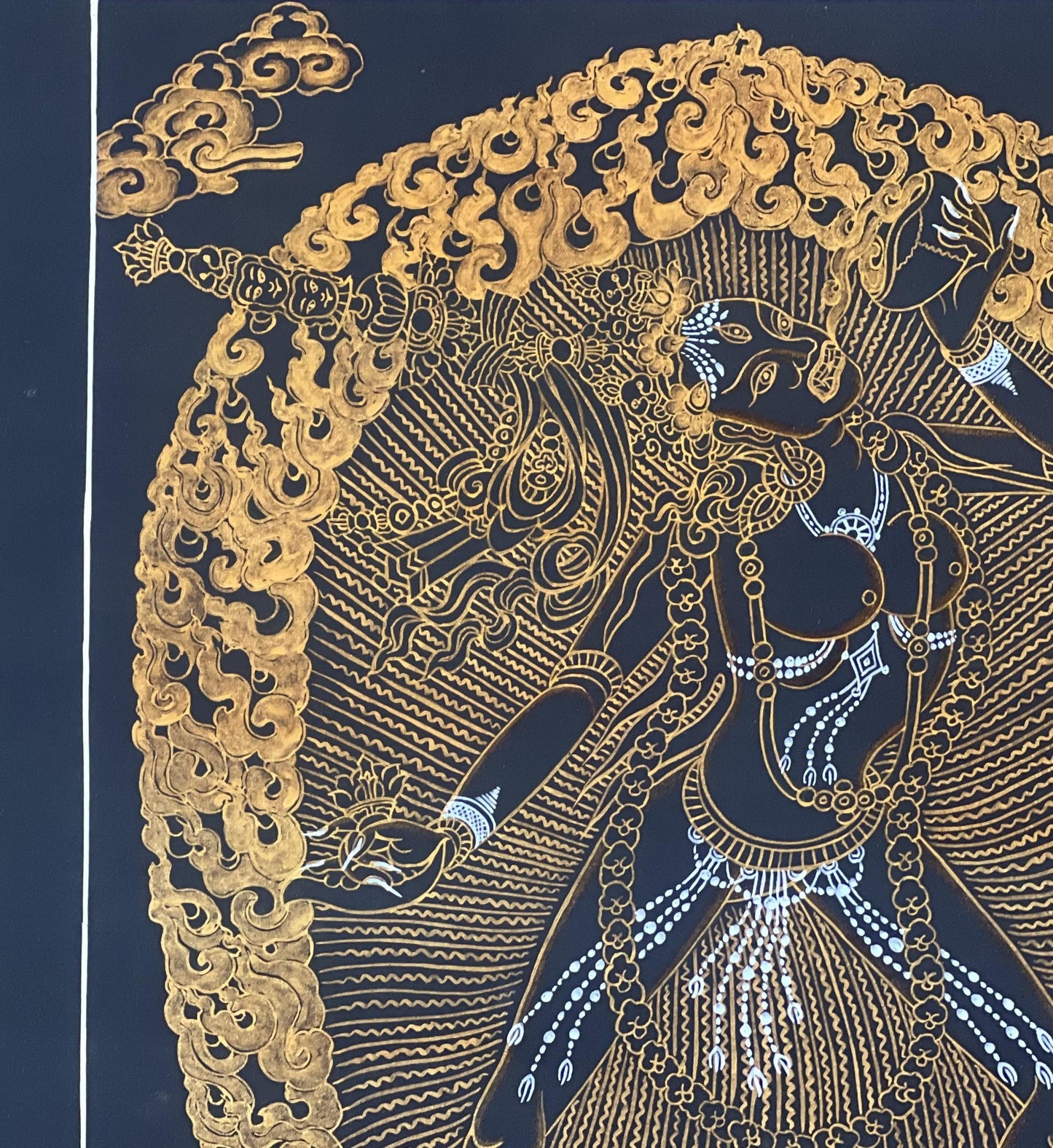 Original Hand-Painted Vajrayogini Thangka – Black and Gold Tibetan Dakini Goddess, Tantric Buddhist  Meditation Painting