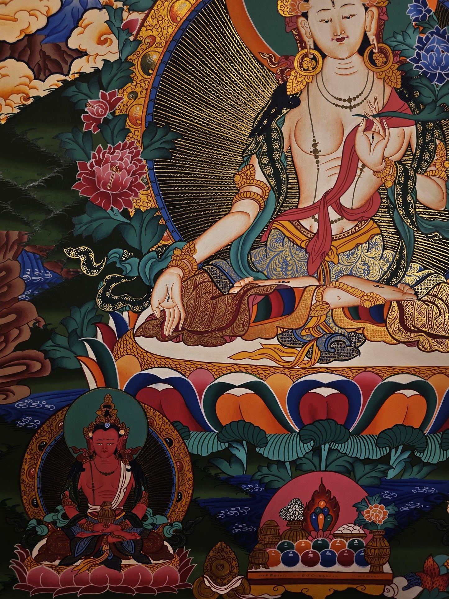 White Tara Thangka Painting, Hand-Painted Mother Goddess Art