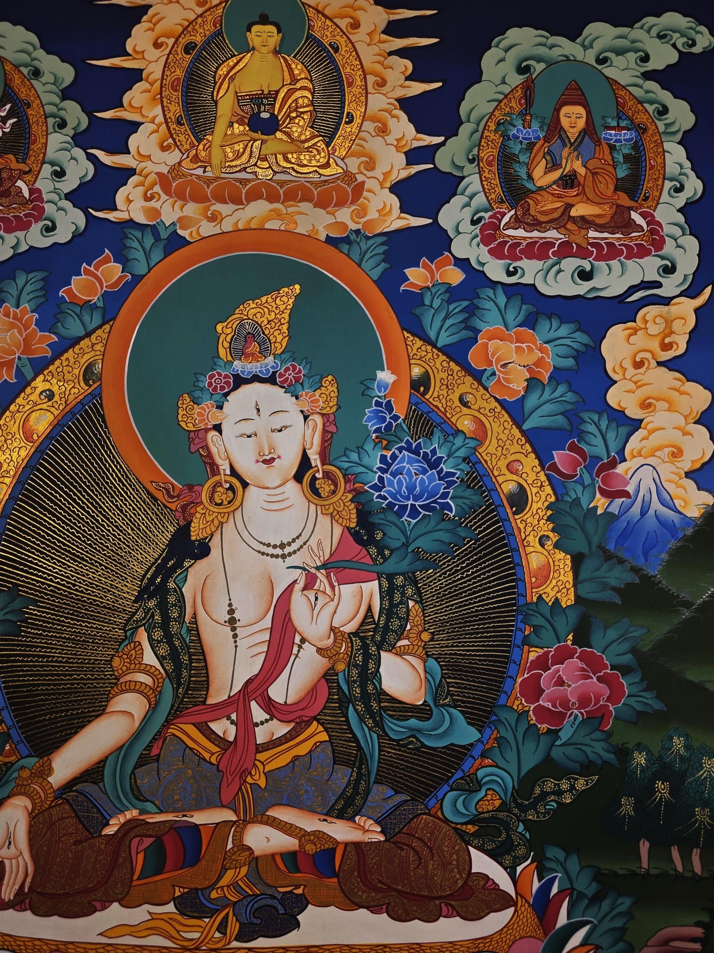White Tara Thangka Painting, Hand-Painted Mother Goddess Art