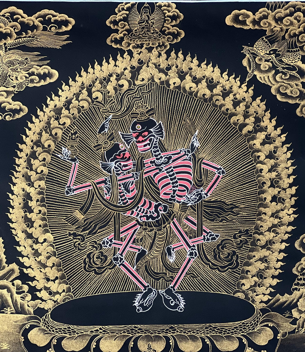 Hand-Painted Citipati Thangka: Tibetan Dancing Skeletons on Cotton Canvas