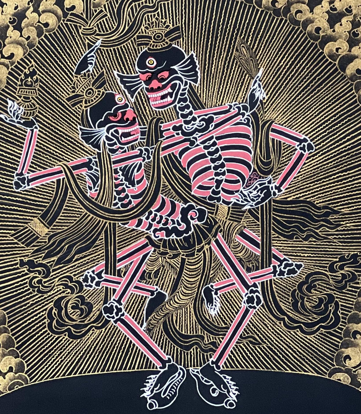 Hand-Painted Citipati Thangka: Tibetan Dancing Skeletons on Cotton Canvas