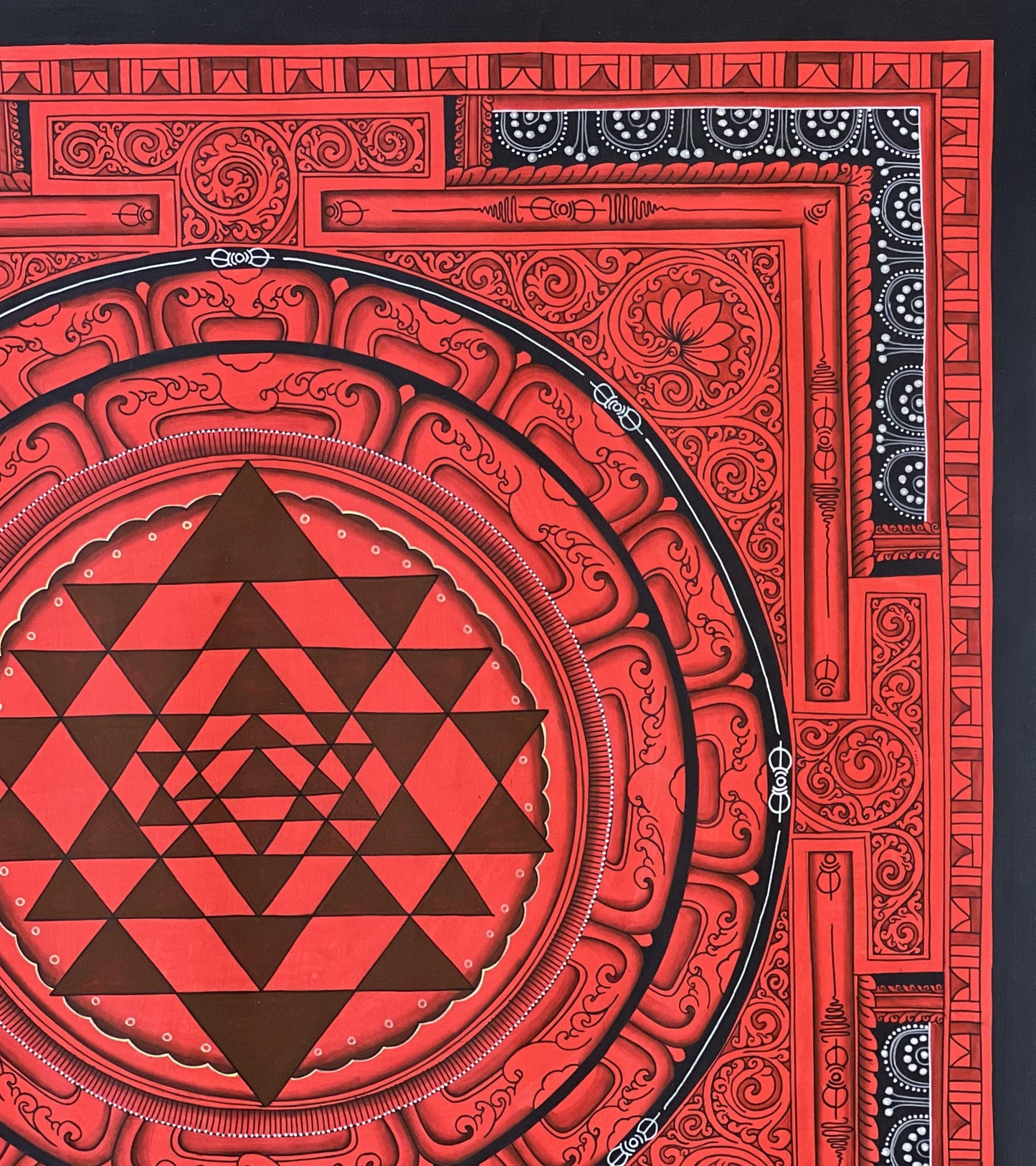 Handmade Sri Yantra Thangka Painting: Newari Vajraa Vidya Art