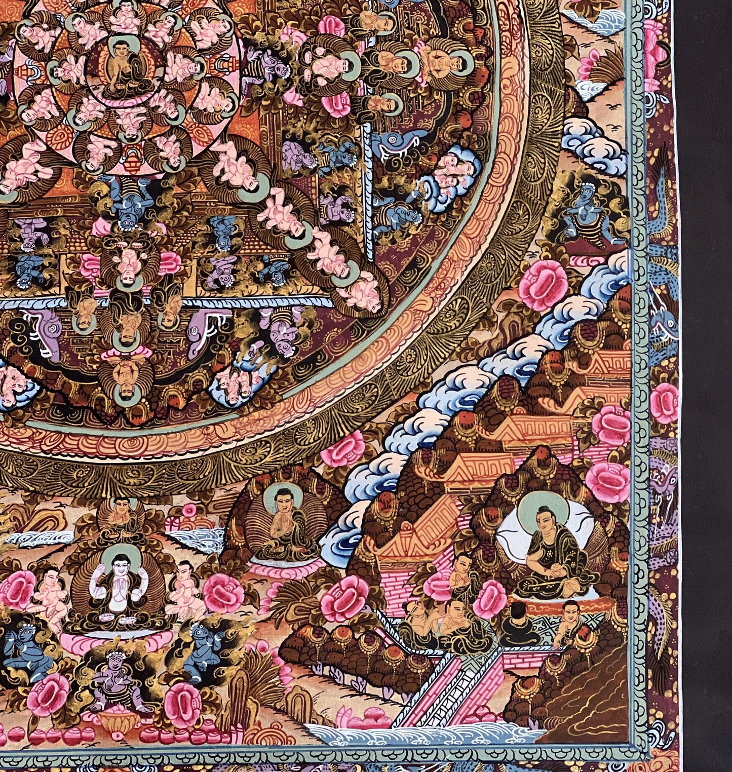 Hand-Painted Wheel of Life Mandala Thangka: Tibetan Buddha Art