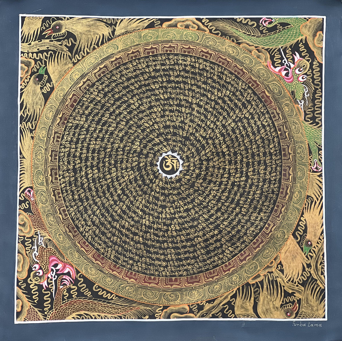 Hand-Painted Dragon Mandala Thangka: Tibetan Buddhist Art