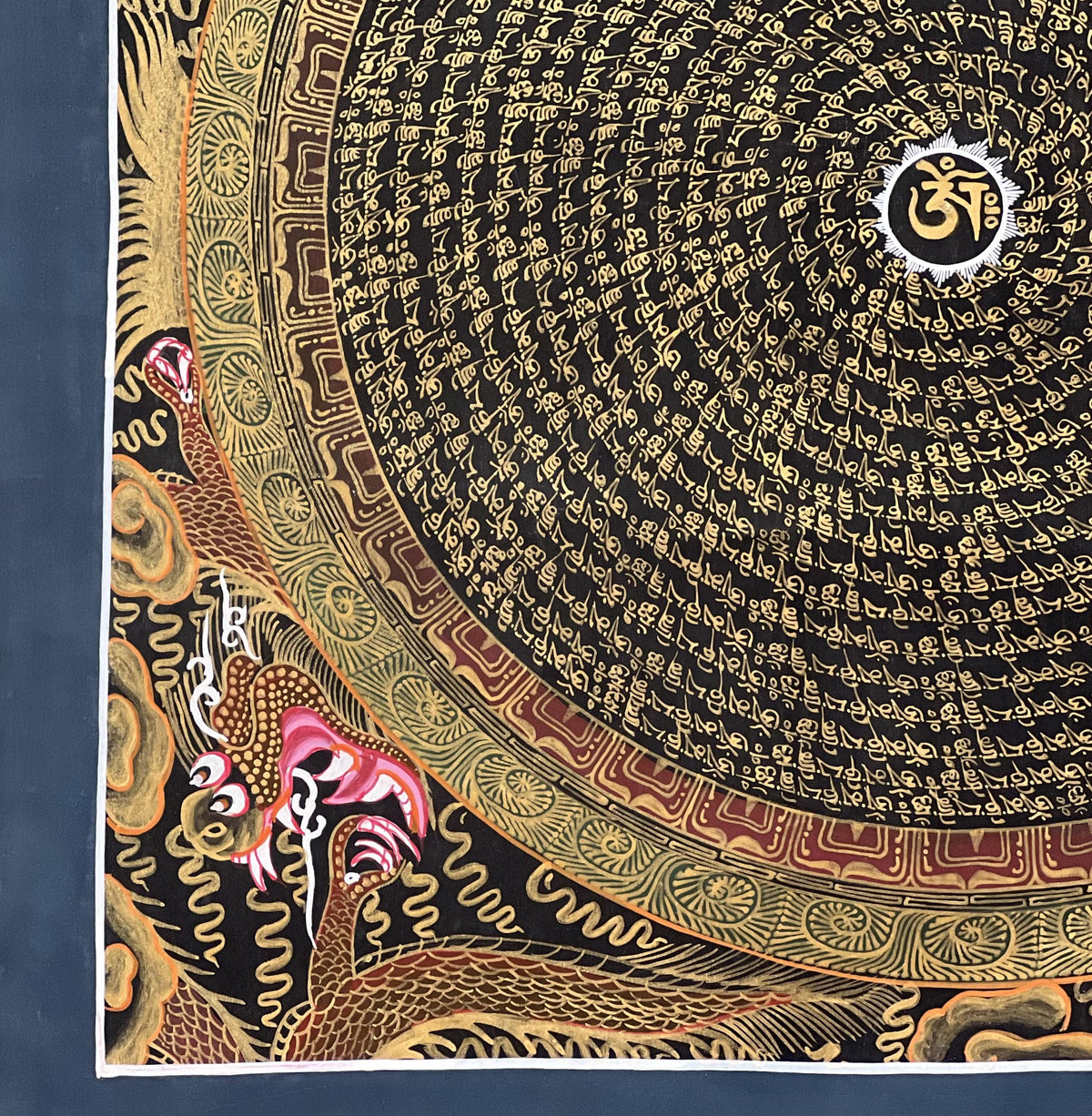 Hand-Painted Dragon Mandala Thangka: Tibetan Buddhist Art