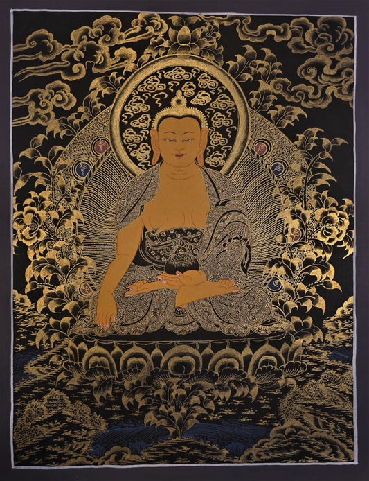 Shakyamuni Buddha Thangka – Original Hand-Painted Tibetan Buddhist Art, Enlightenment Under Bodhi Tree