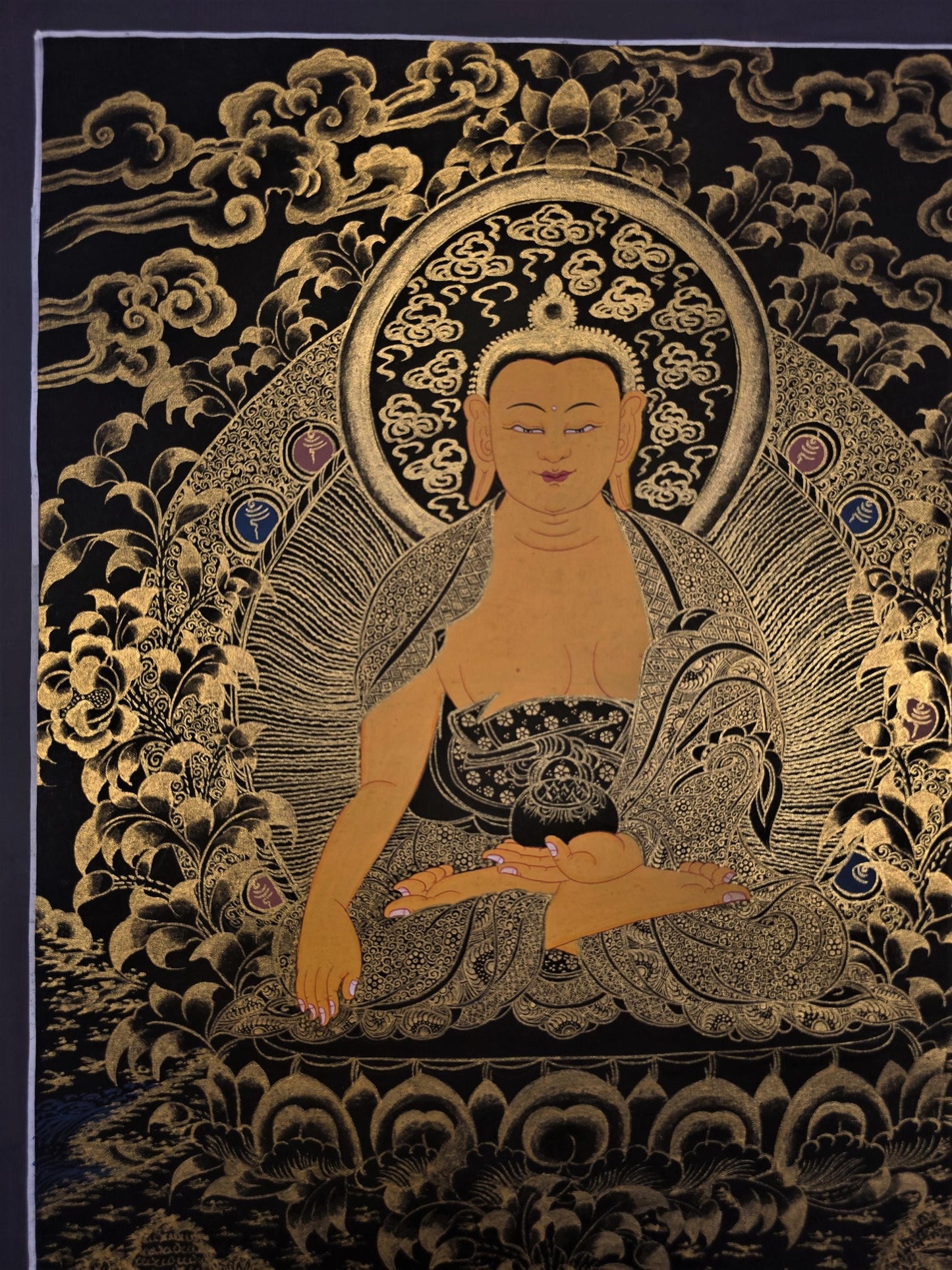 Shakyamuni Buddha Thangka – Original Hand-Painted Tibetan Buddhist Art, Enlightenment Under Bodhi Tree