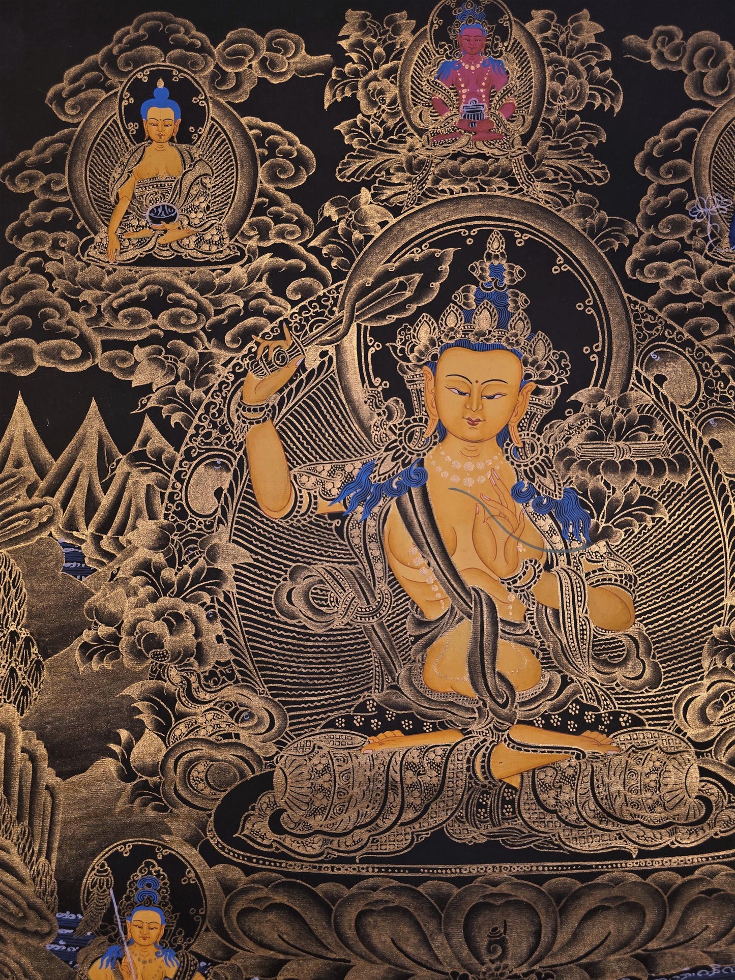 Manjushri Tibetan Thangka – Hand-Painted Buddhist Art, Nepal (18x24 in)