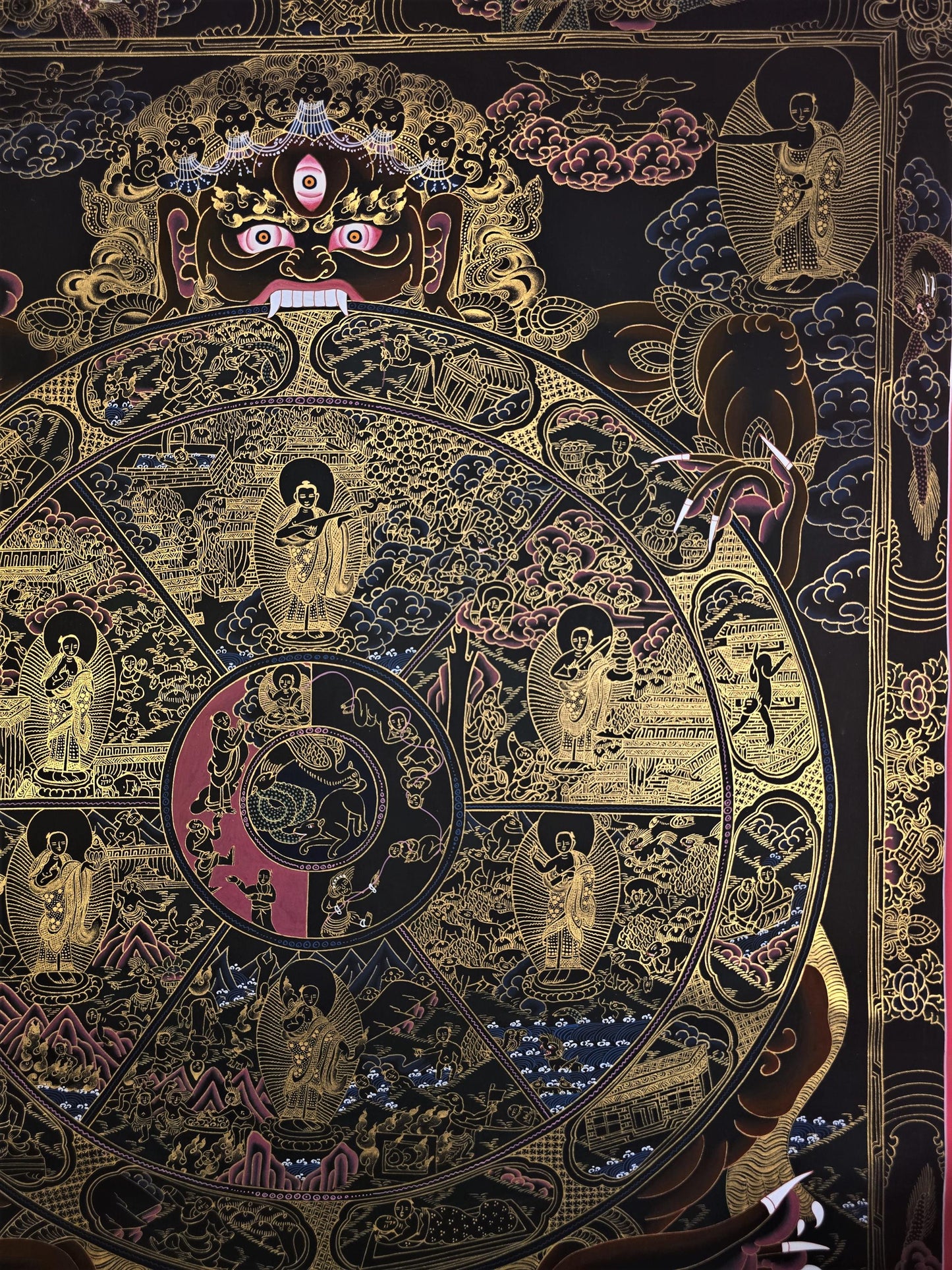 Wheel of Life Tibetan Thangka Painting – Large Buddhist Mandala Art