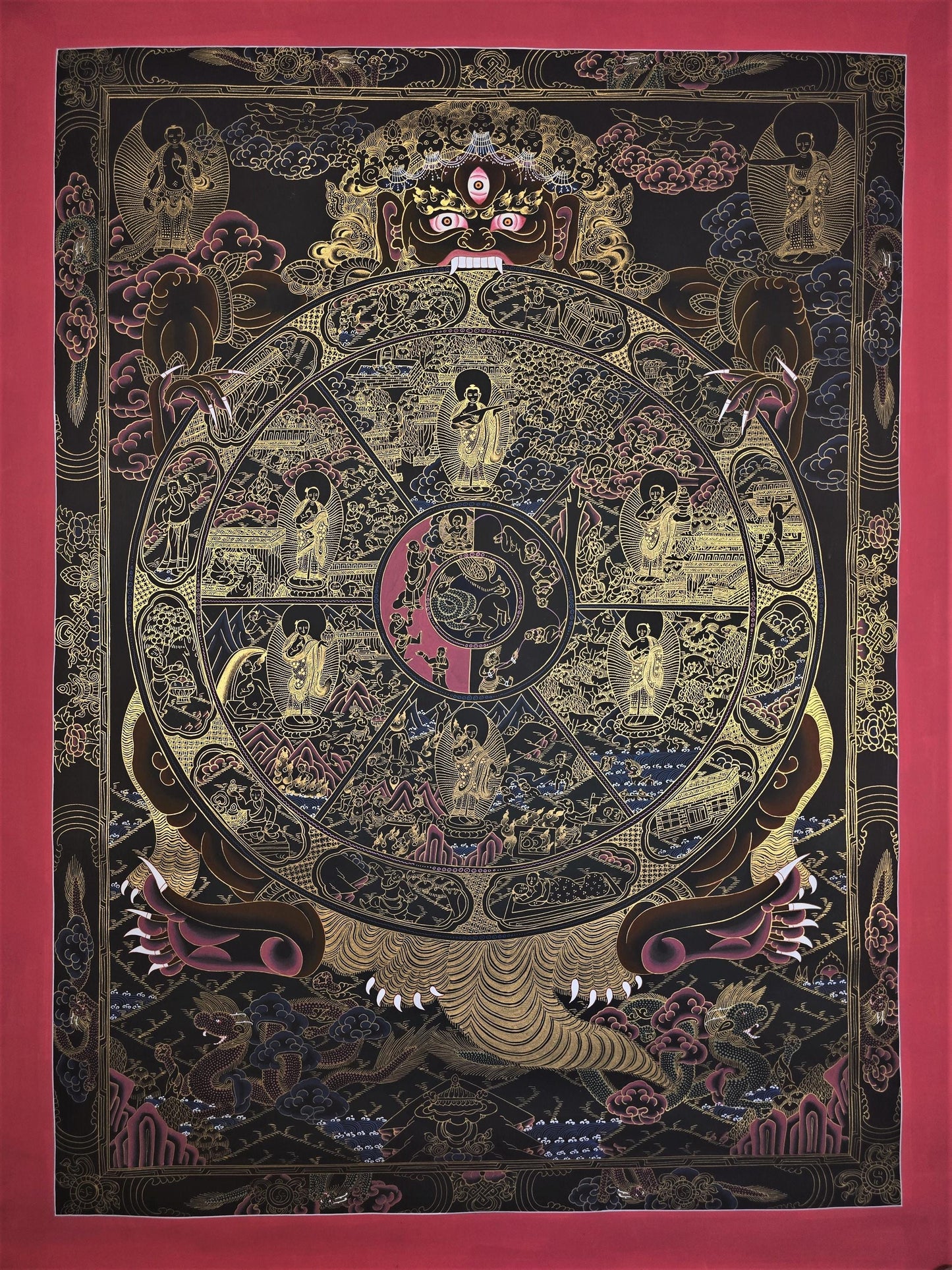 Wheel of Life Tibetan Thangka Painting – Large Buddhist Mandala Art