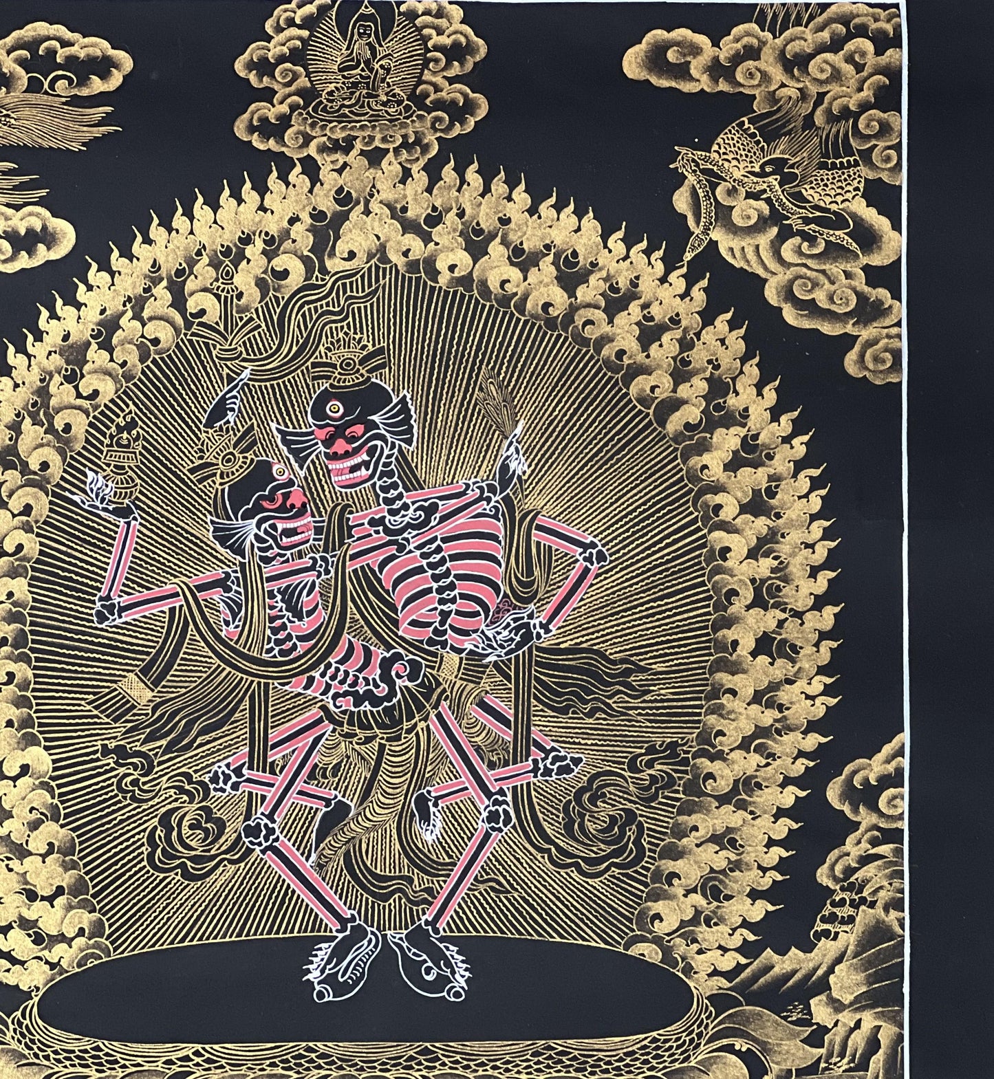 Hand-Painted Citipati Thangka – Tibetan Buddhist Art with Silk Brocade