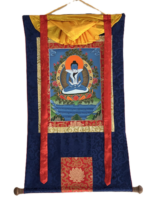 Hand-Painted Samantabhadra Thangka – Tibetan Silk Brocade Art
