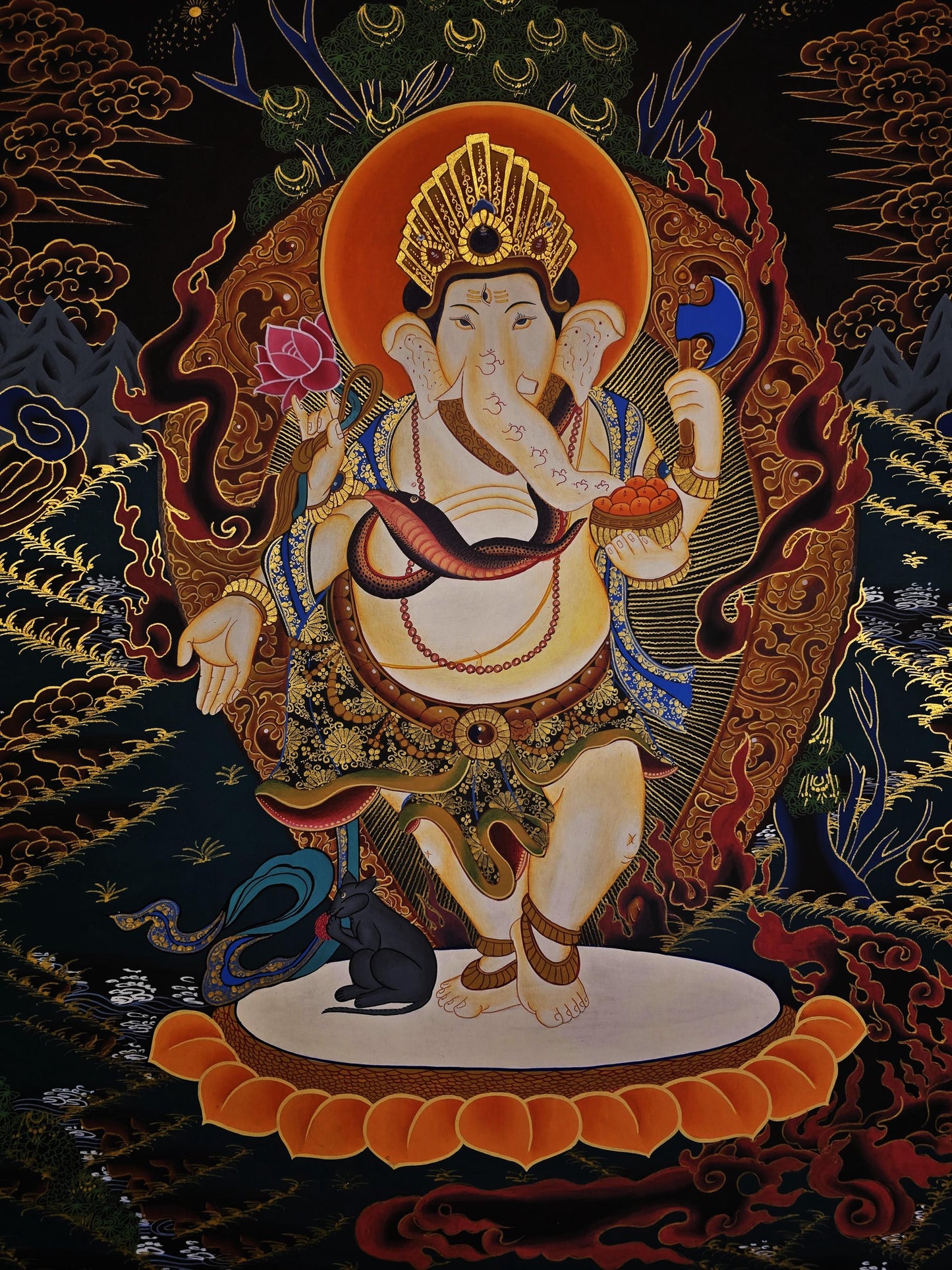 Hand-Painted Ganesha Thangka | Newari Paubha Art, Hindu Decor