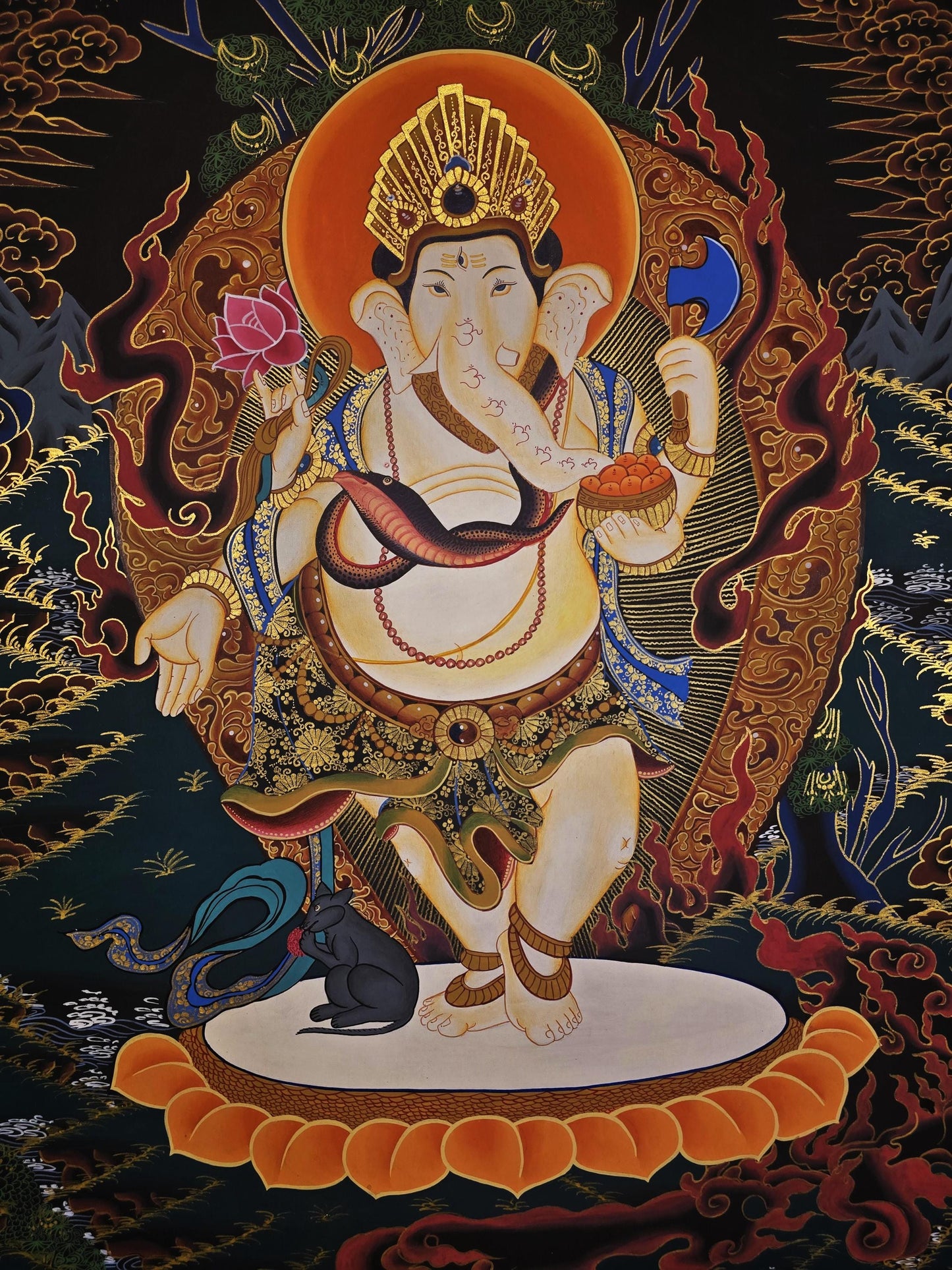 Hand-Painted Ganesha Thangka | Newari Paubha Art, Hindu Decor